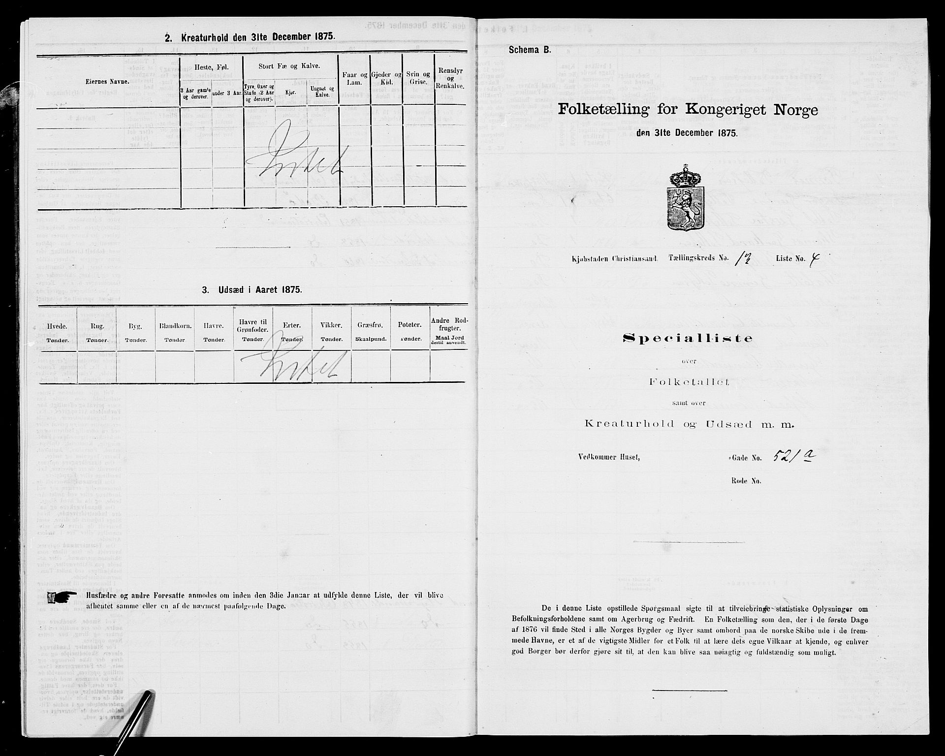 SAK, Folketelling 1875 for 1001P Kristiansand prestegjeld, 1875, s. 2014