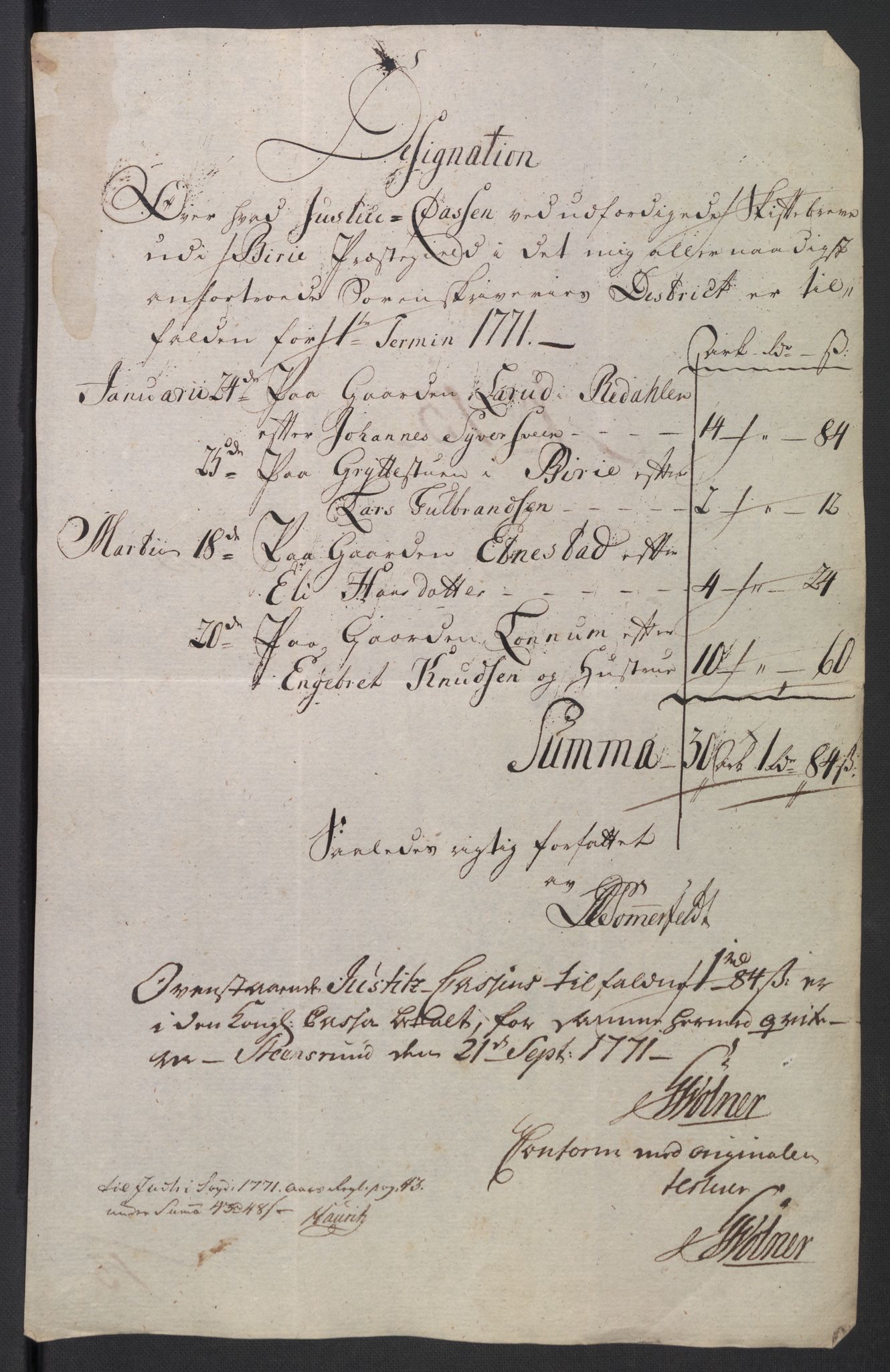 Rentekammeret inntil 1814, Reviderte regnskaper, Mindre regnskaper, RA/EA-4068/Rb/L0014: Opplands amt, 1771-1779, s. 330