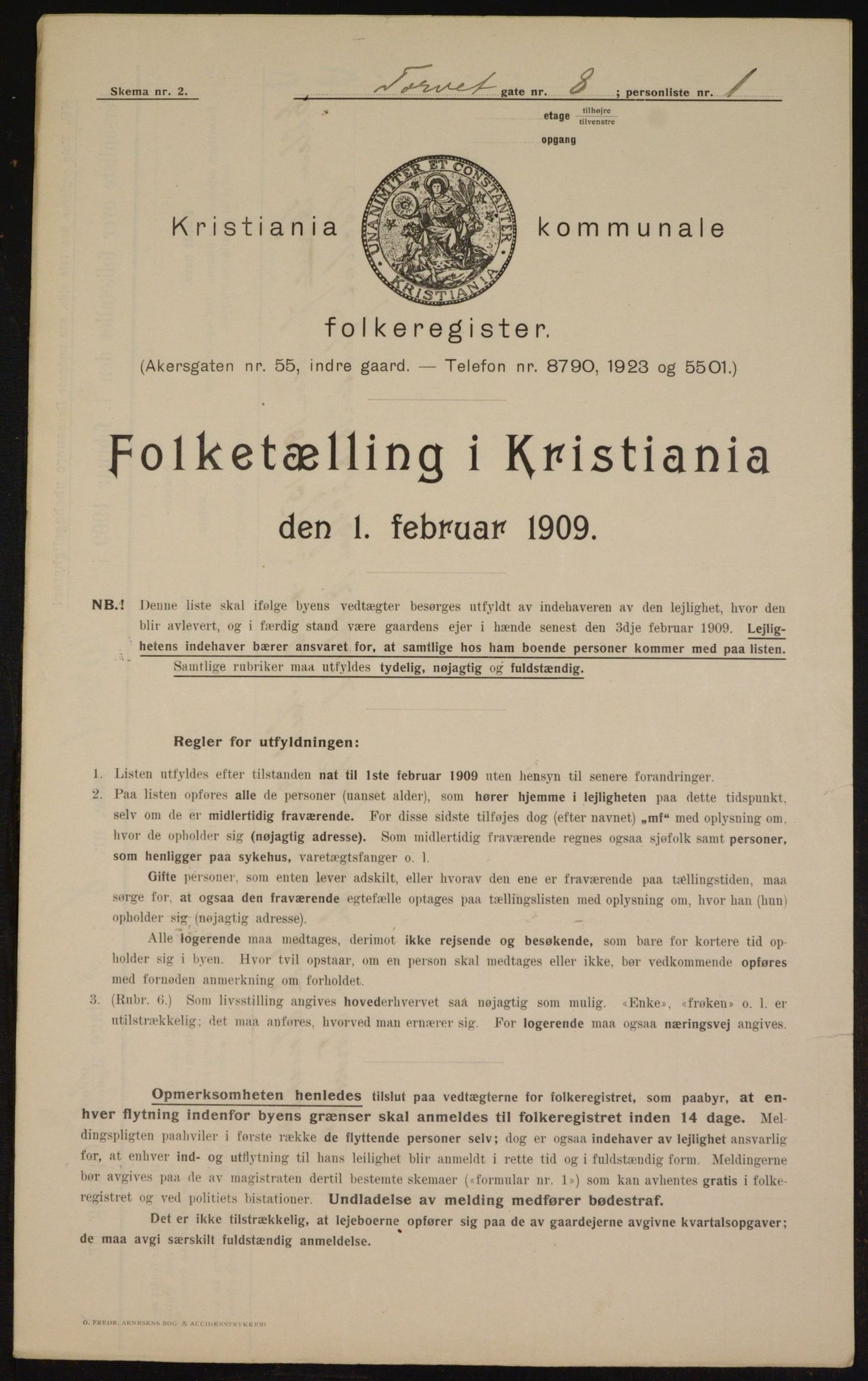 OBA, Kommunal folketelling 1.2.1909 for Kristiania kjøpstad, 1909, s. 93706