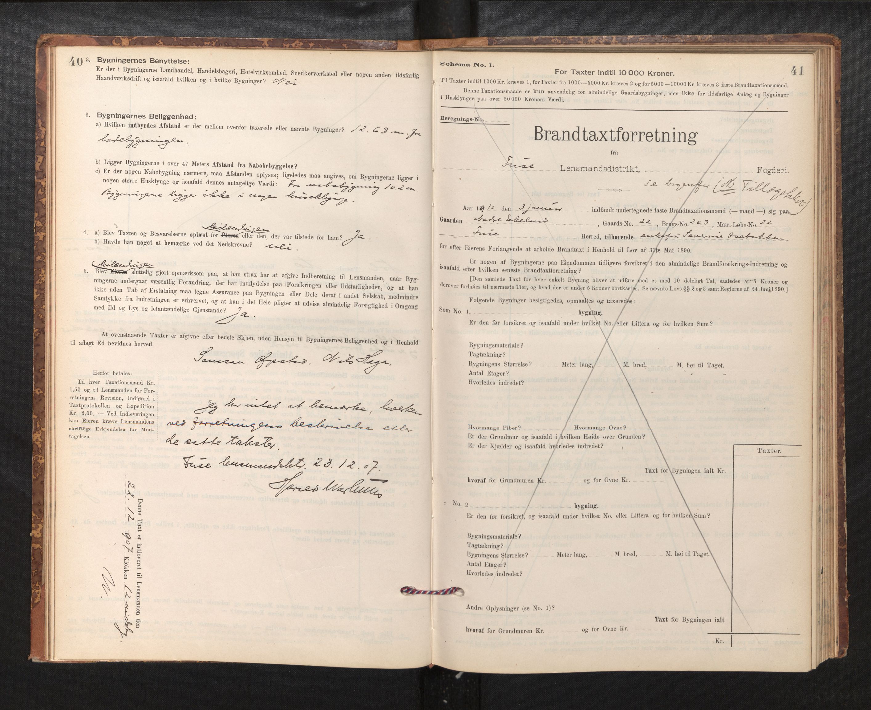 Lensmannen i Fusa, AV/SAB-A-32401/1/0012/L0003: Branntakstprotokoll, skjematakst, 1895-1950, s. 40-41