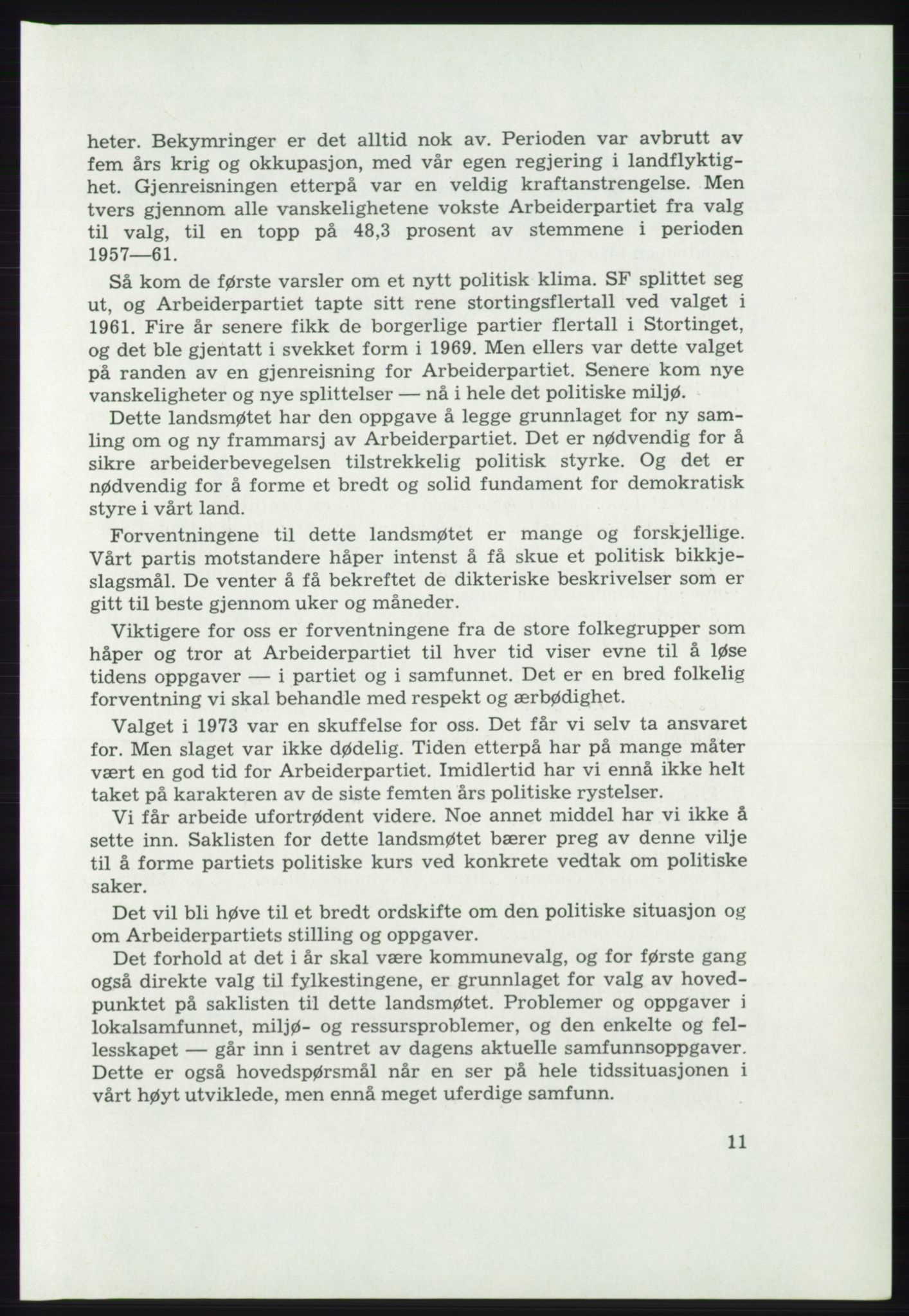 Det norske Arbeiderparti - publikasjoner, AAB/-/-/-: Protokoll over forhandlingene på det 46. ordinære landsmøte 20.-23. april 1975, 1975, s. 11