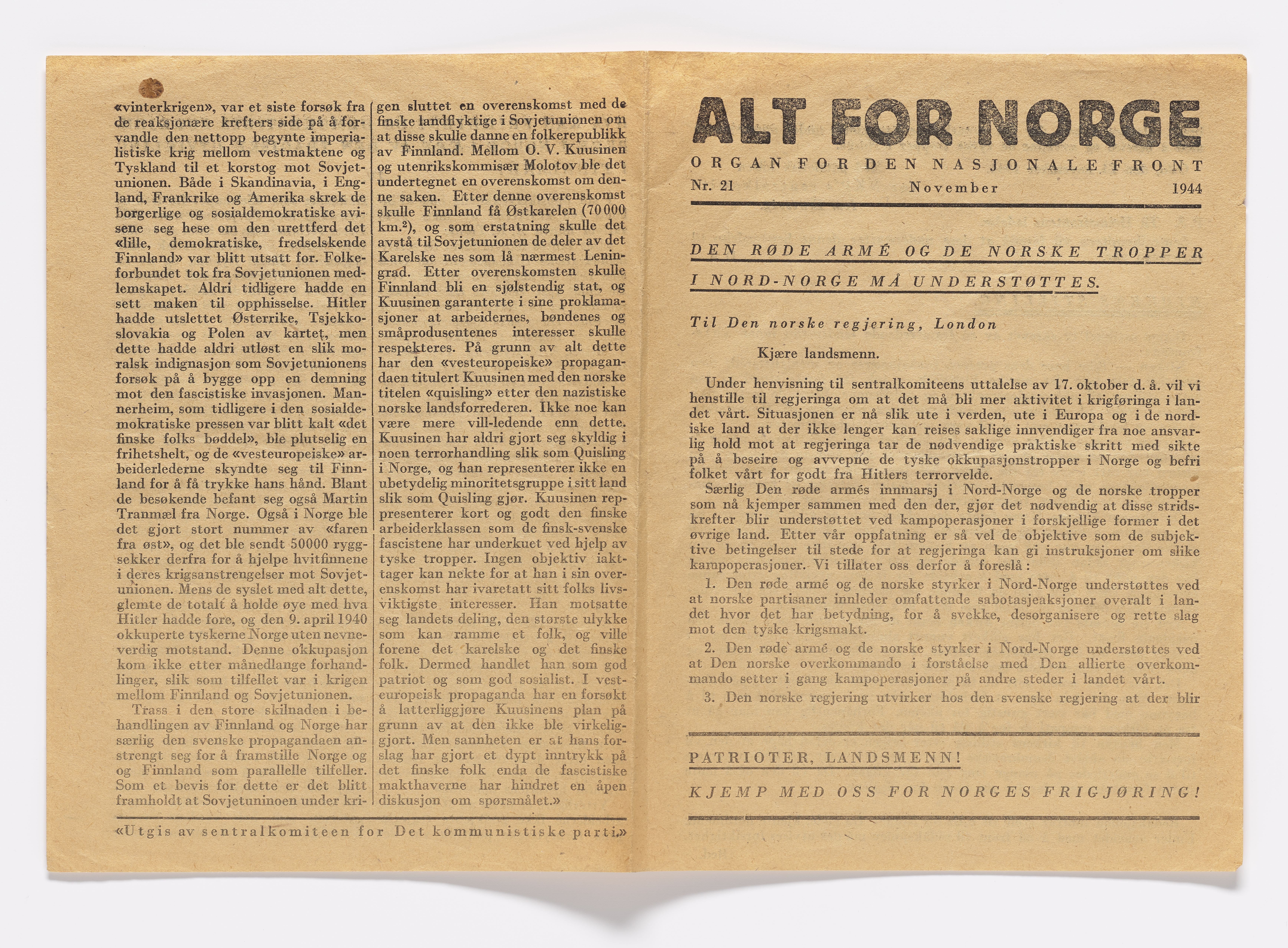 Thomas Rønnow, AFM/GRI-1014/Z/Za/L0001/0003: Pampletter og avis / Alt for Norge, 1944-1945