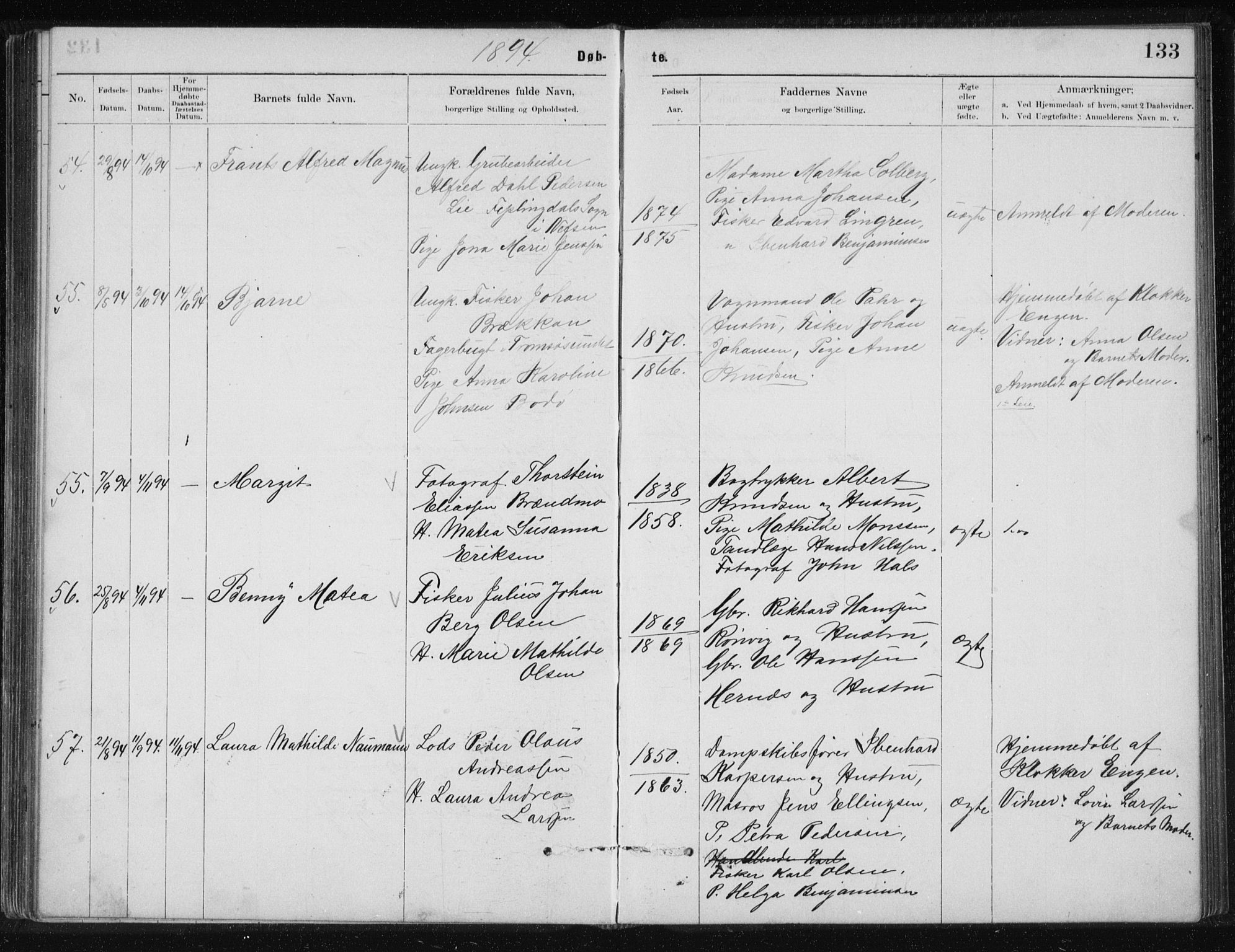 Ministerialprotokoller, klokkerbøker og fødselsregistre - Nordland, SAT/A-1459/801/L0032: Klokkerbok nr. 801C07, 1889-1897, s. 133