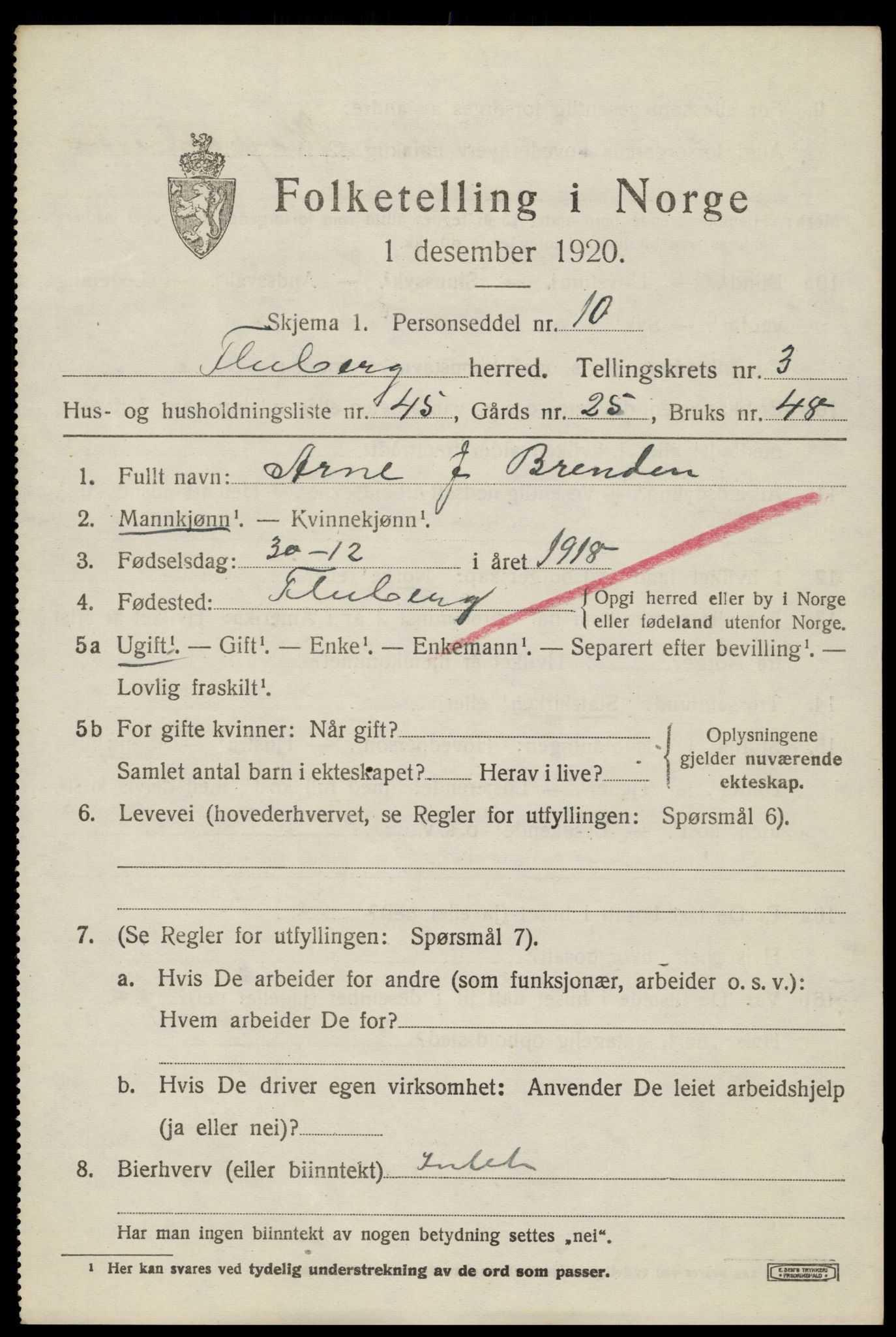 SAH, Folketelling 1920 for 0537 Fluberg herred, 1920, s. 3294