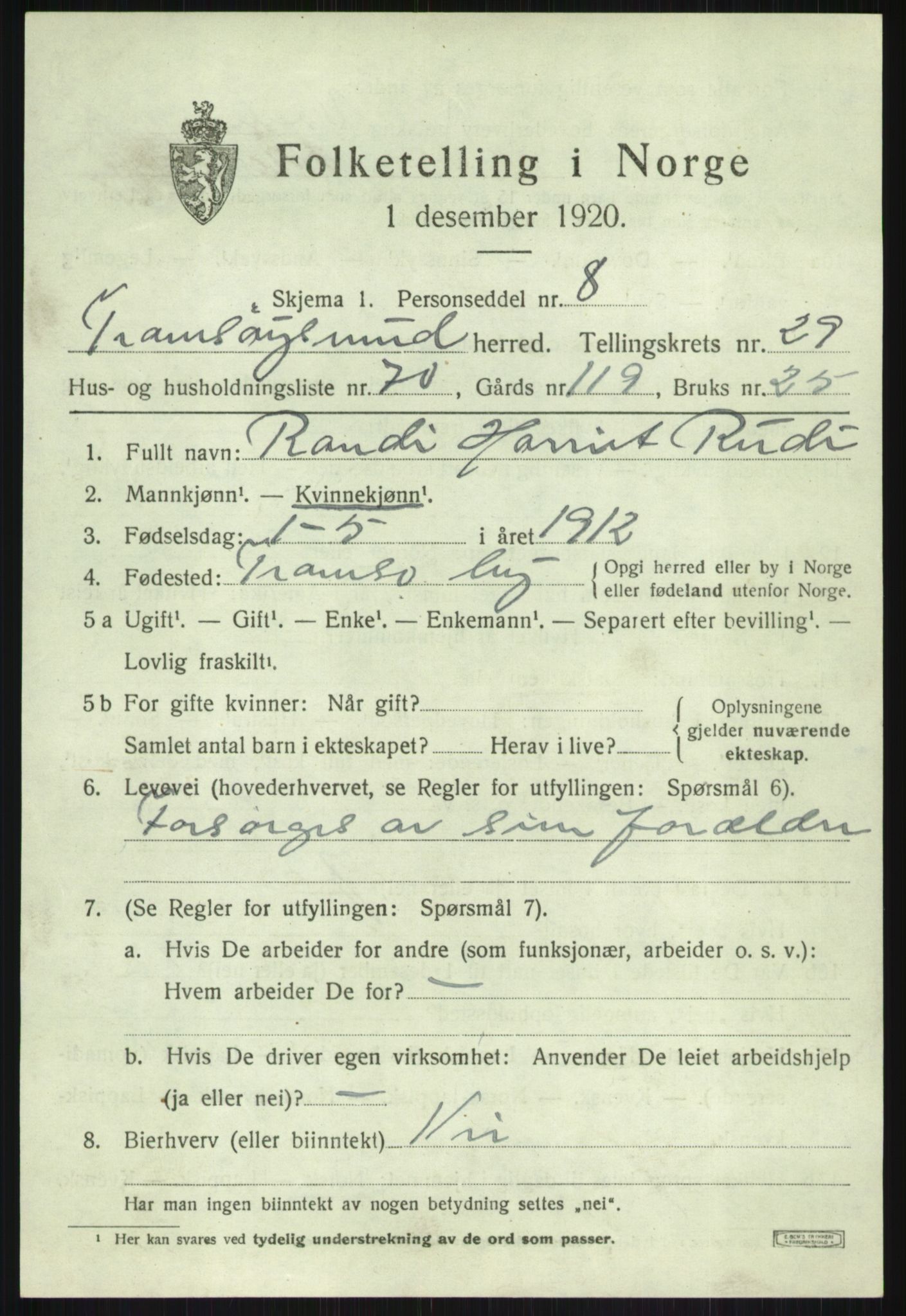 SATØ, Folketelling 1920 for 1934 Tromsøysund herred, 1920, s. 14234