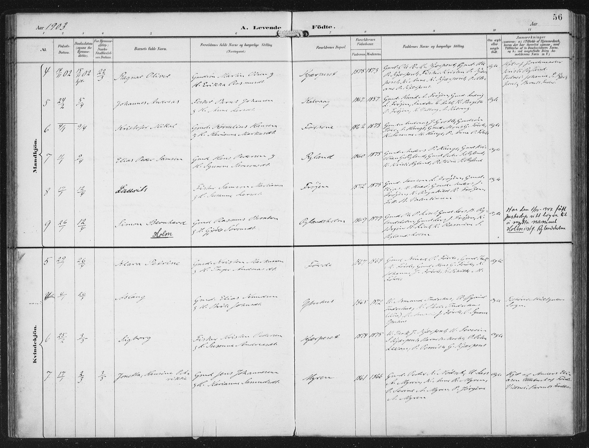 Bremanger sokneprestembete, AV/SAB-A-82201/H/Haa/Haab/L0002: Ministerialbok nr. B  2, 1896-1908, s. 56