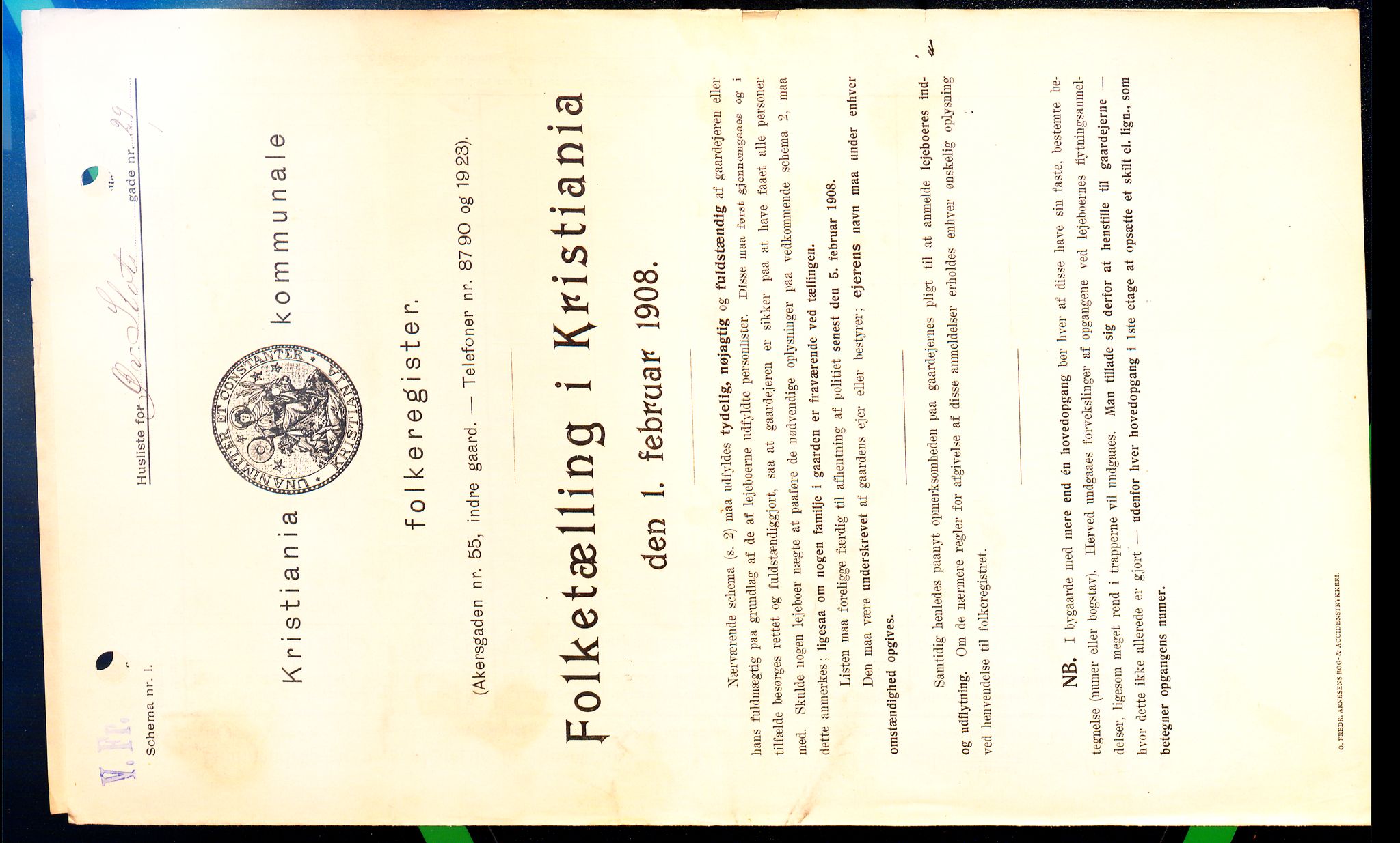 OBA, Kommunal folketelling 1.2.1908 for Kristiania kjøpstad, 1908, s. 116731