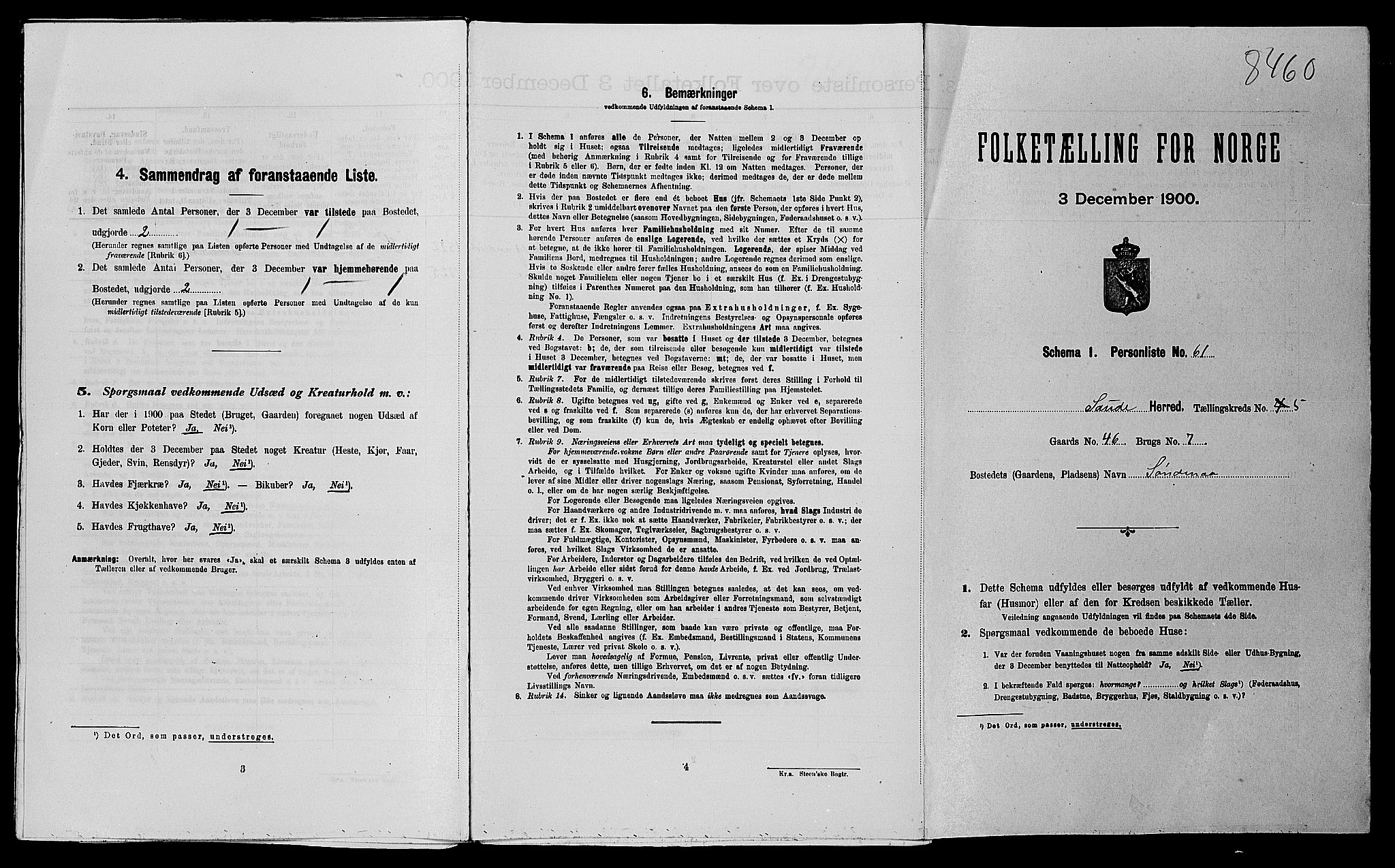 SAST, Folketelling 1900 for 1135 Sauda herred, 1900, s. 764