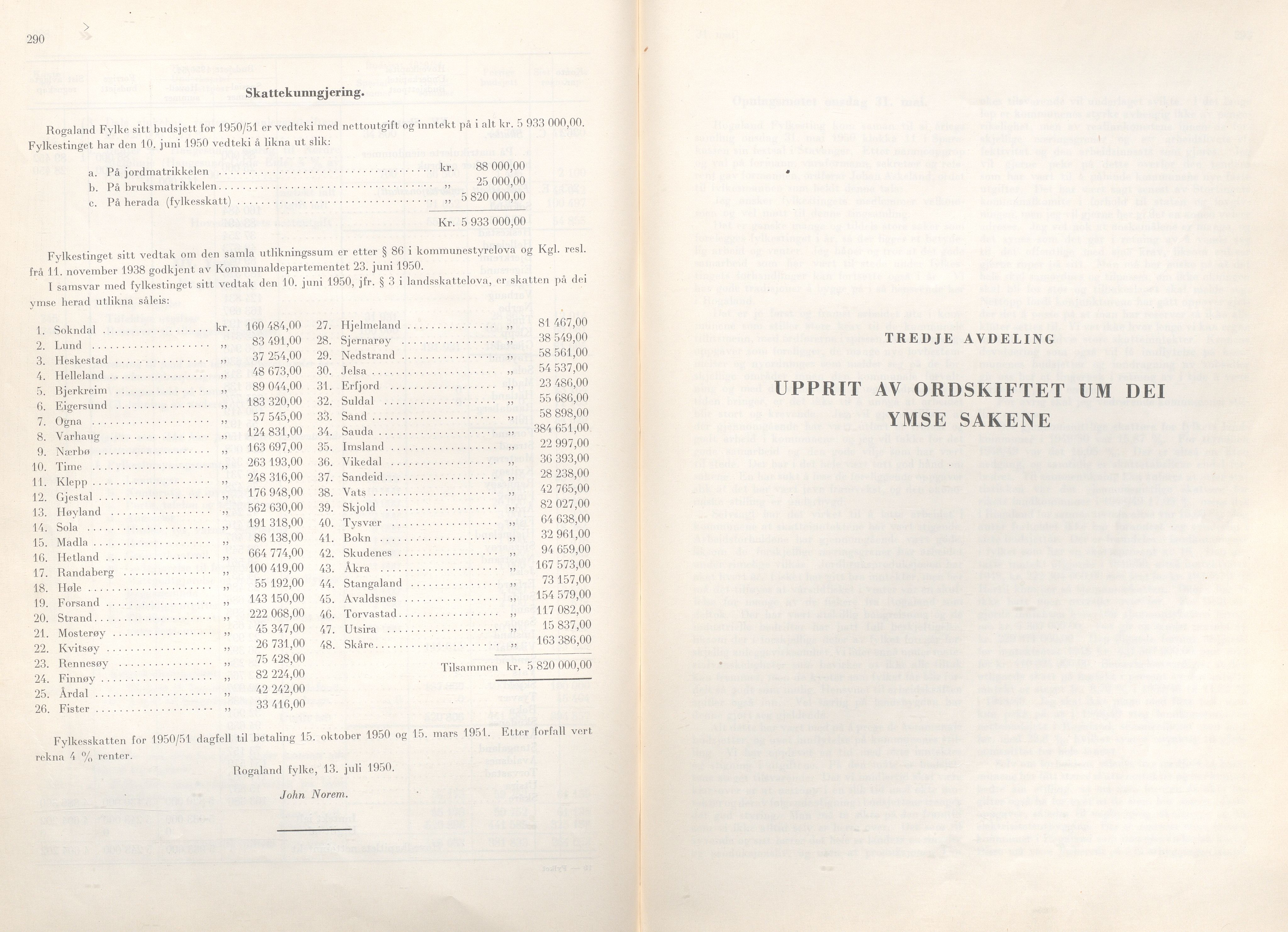 Rogaland fylkeskommune - Fylkesrådmannen , IKAR/A-900/A/Aa/Aaa/L0069: Møtebok , 1950, s. 290