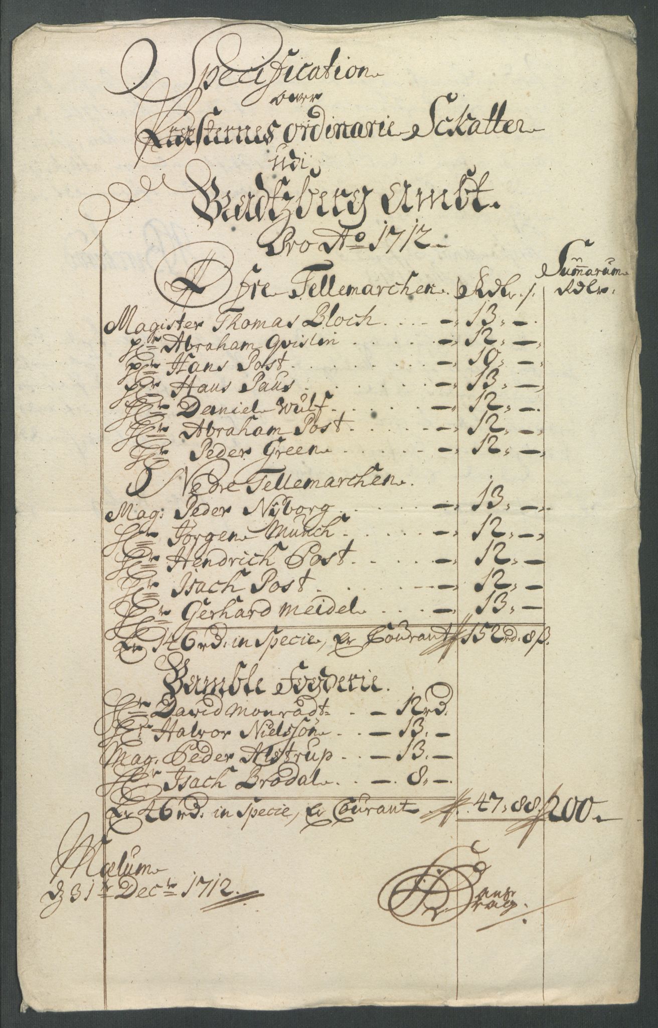 Rentekammeret inntil 1814, Reviderte regnskaper, Fogderegnskap, AV/RA-EA-4092/R36/L2123: Fogderegnskap Øvre og Nedre Telemark og Bamble, 1712, s. 59