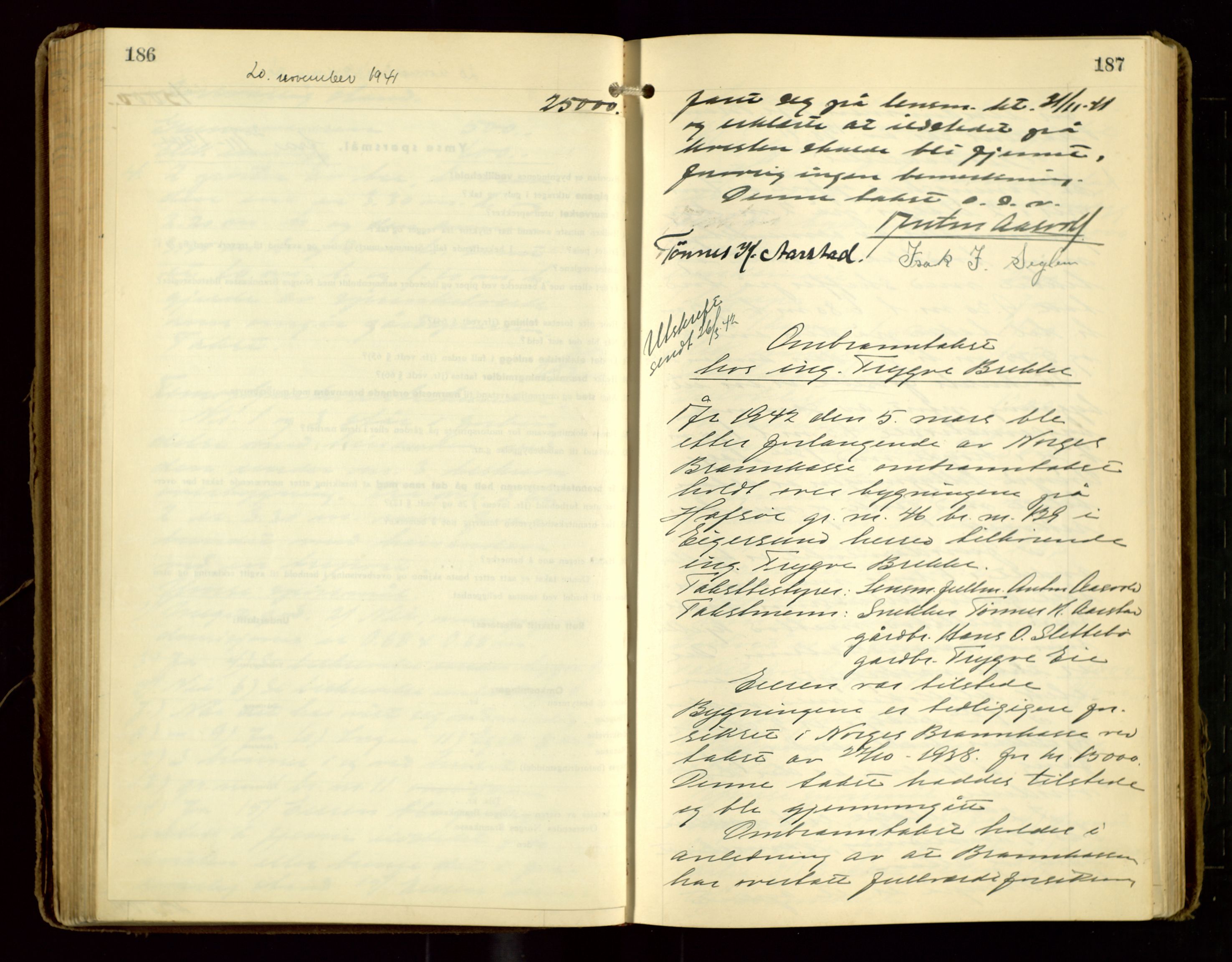 Eigersund lensmannskontor, AV/SAST-A-100171/Goa/L0006: "Brandtakstprotokoll", 1937-1943, s. 186-187