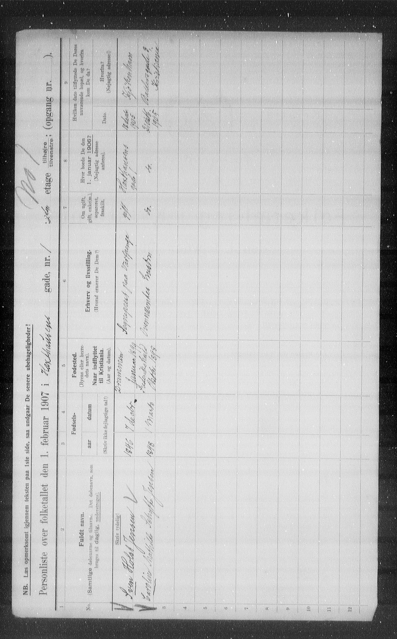 OBA, Kommunal folketelling 1.2.1907 for Kristiania kjøpstad, 1907, s. 18374