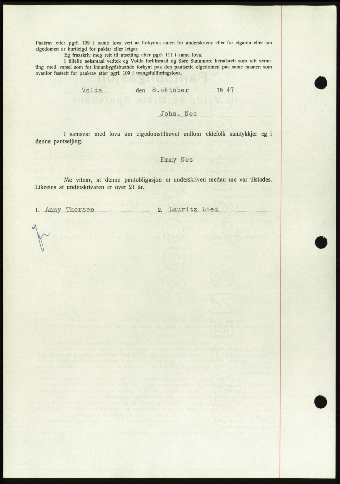 Søre Sunnmøre sorenskriveri, AV/SAT-A-4122/1/2/2C/L0115: Pantebok nr. 3B, 1947-1948, Dagboknr: 1419/1947