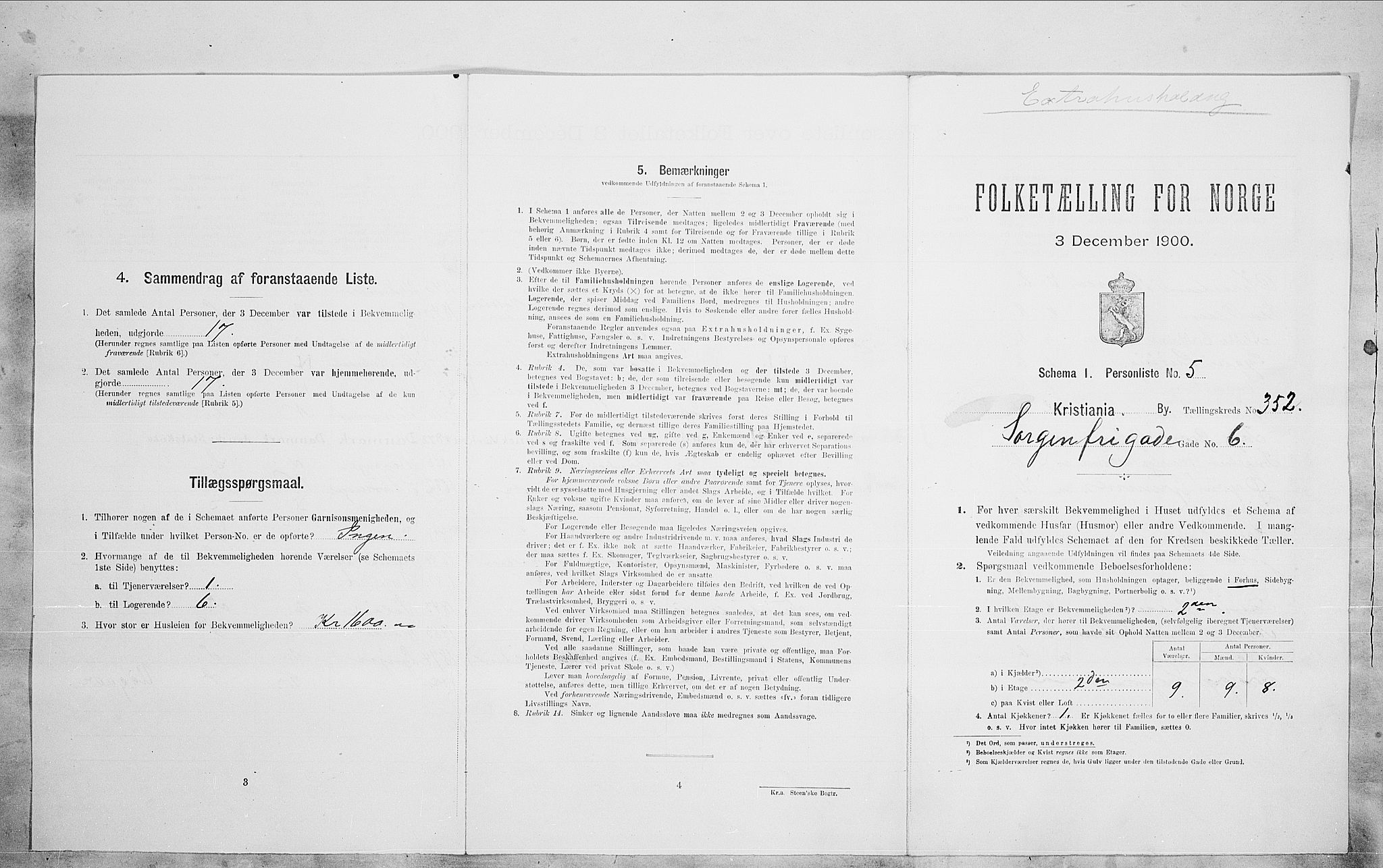 SAO, Folketelling 1900 for 0301 Kristiania kjøpstad, 1900, s. 88707