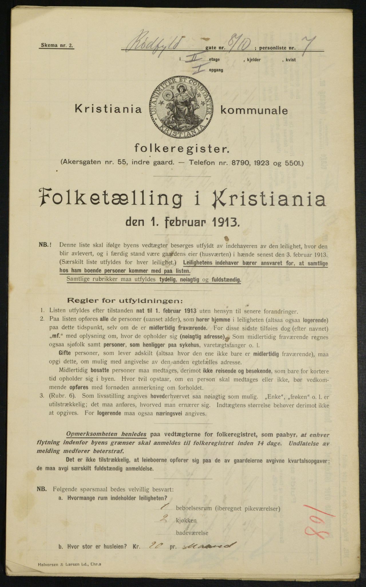 OBA, Kommunal folketelling 1.2.1913 for Kristiania, 1913, s. 85856