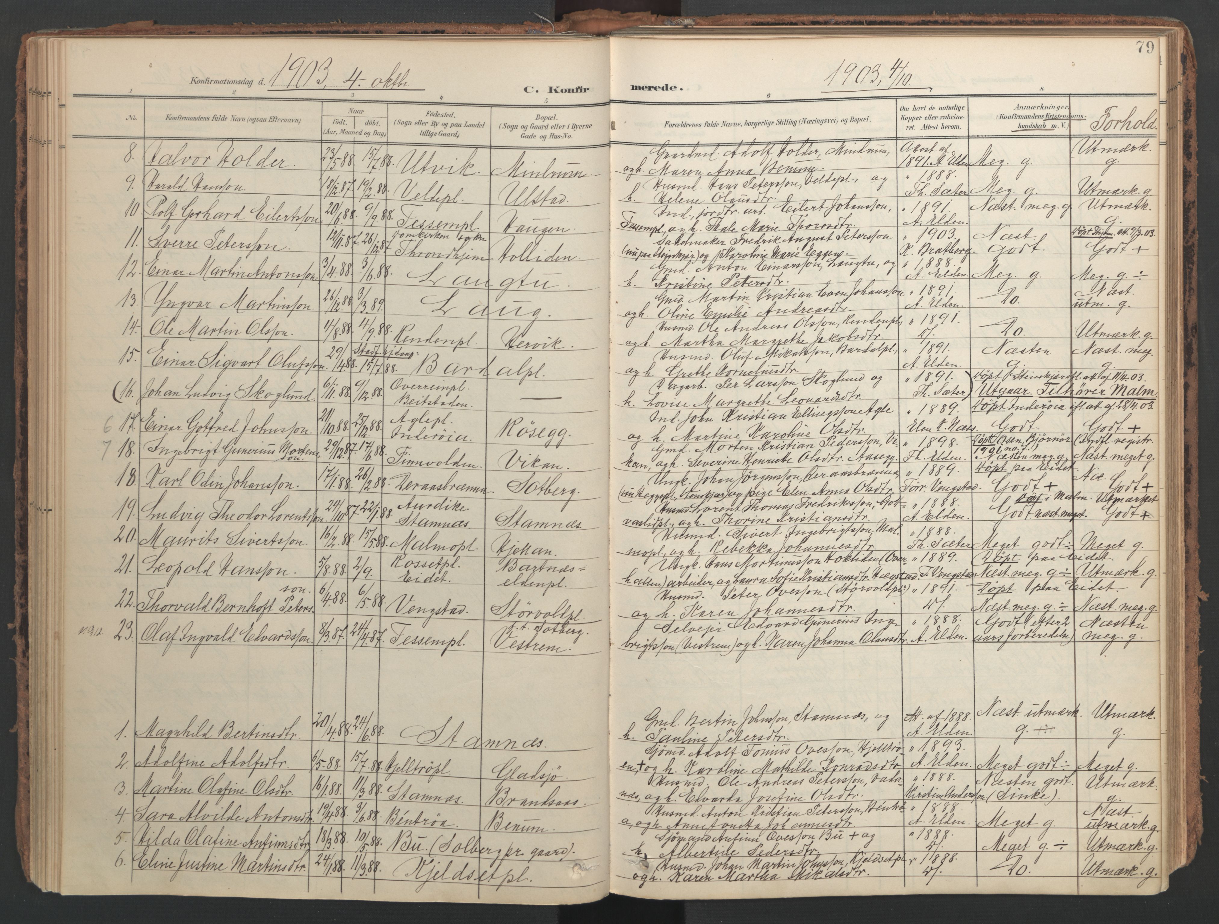 Ministerialprotokoller, klokkerbøker og fødselsregistre - Nord-Trøndelag, AV/SAT-A-1458/741/L0397: Ministerialbok nr. 741A11, 1901-1911, s. 79