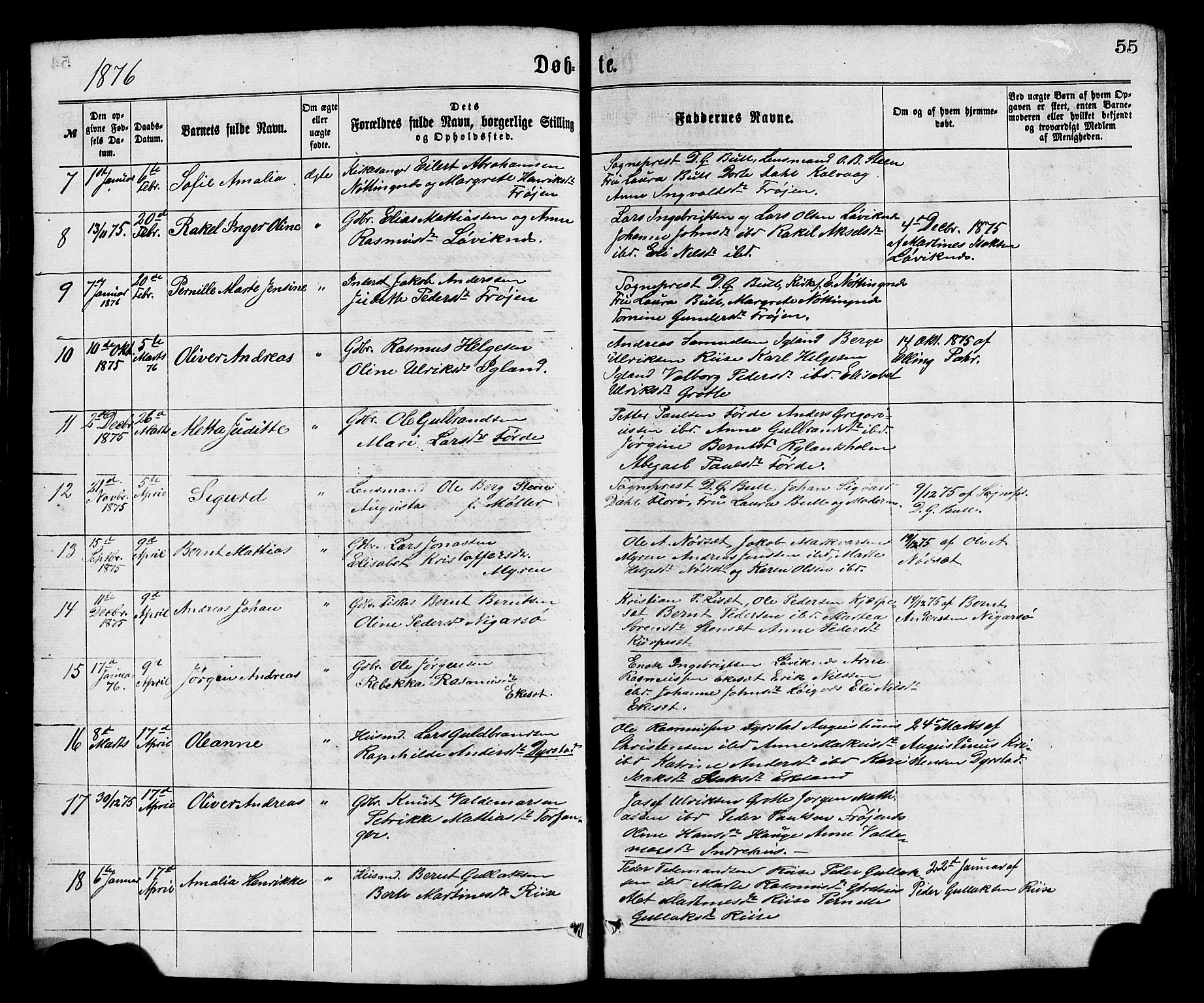 Bremanger sokneprestembete, AV/SAB-A-82201/H/Hab/Haba/L0002: Klokkerbok nr. A 2, 1866-1889, s. 55