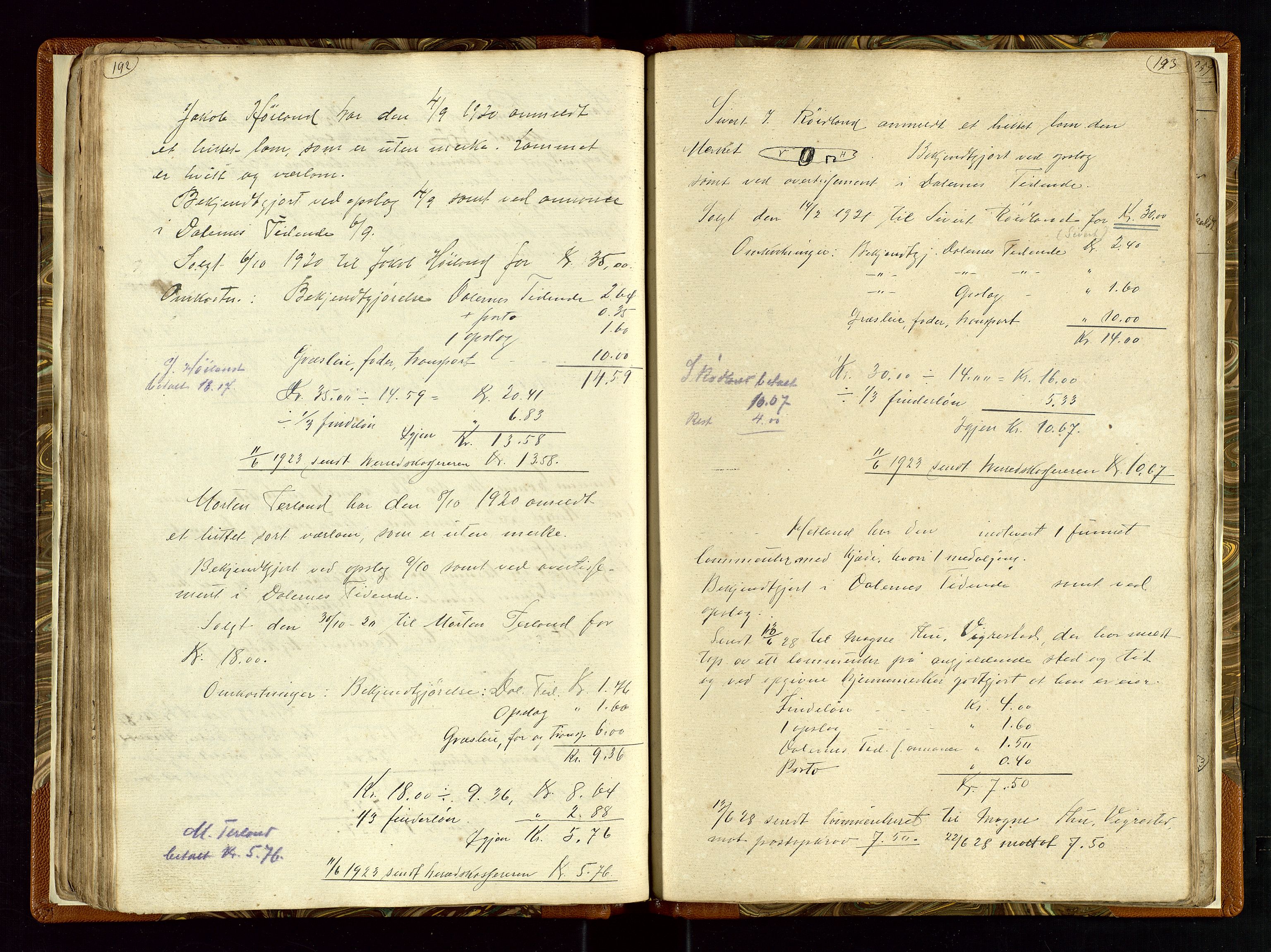 Helleland lensmannskontor, AV/SAST-A-100209/Ya/L0003: Diverseprotokoll, 1842-1960, s. 192-193