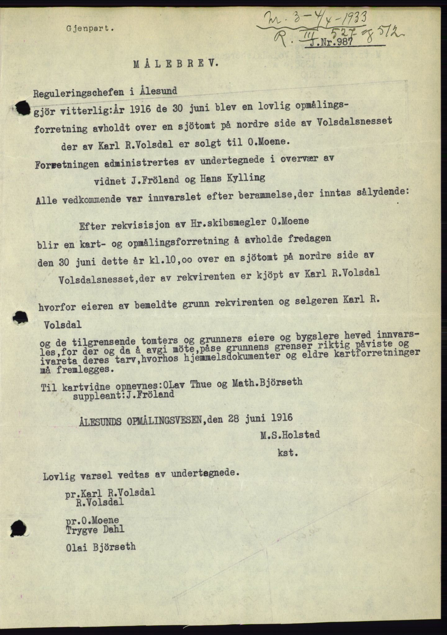 Ålesund byfogd, AV/SAT-A-4384: Pantebok nr. 30, 1932-1933, Tingl.dato: 04.04.1933