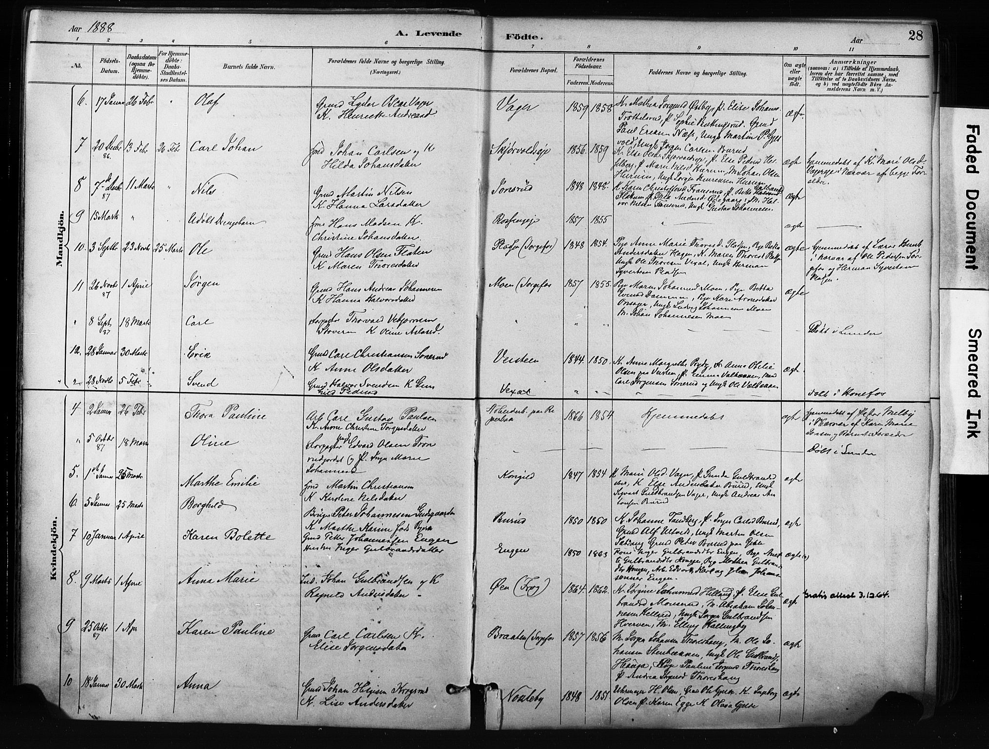 Norderhov kirkebøker, AV/SAKO-A-237/F/Fa/L0016: Ministerialbok nr. 16, 1885-1902, s. 28