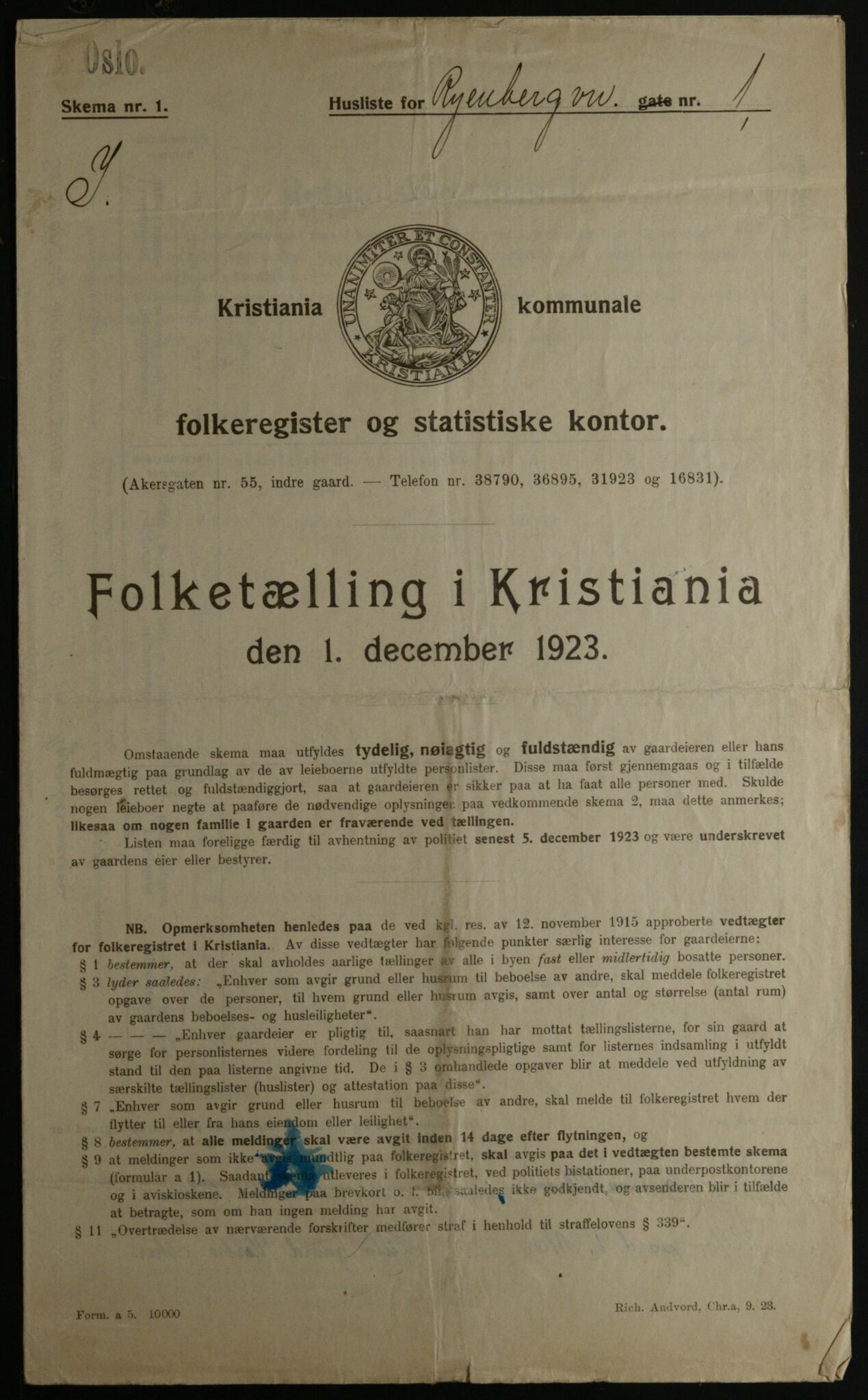 OBA, Kommunal folketelling 1.12.1923 for Kristiania, 1923, s. 94464