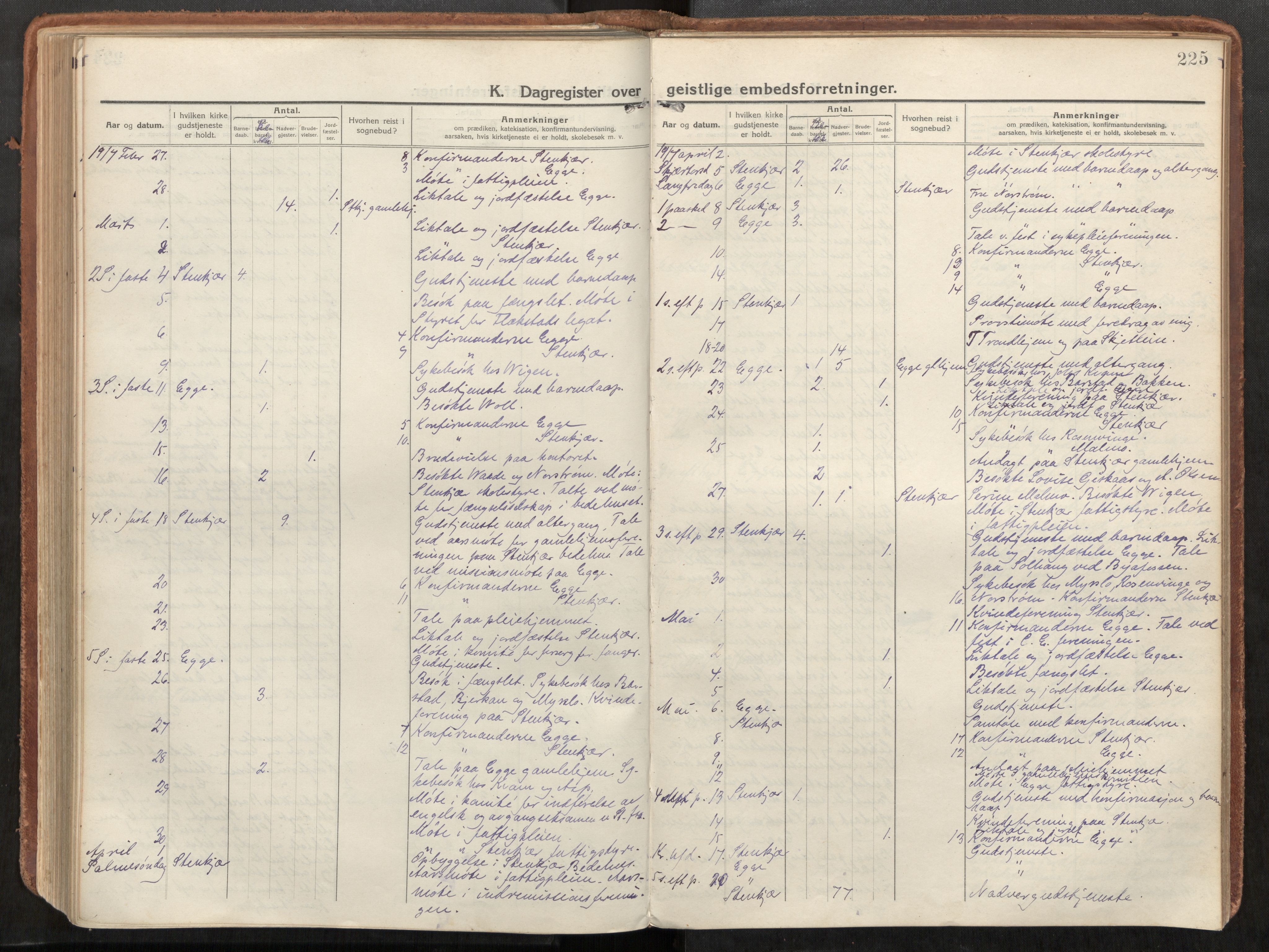 Steinkjer sokneprestkontor, AV/SAT-A-1541/01/H/Ha/Haa/L0003: Ministerialbok nr. 3, 1913-1922, s. 225