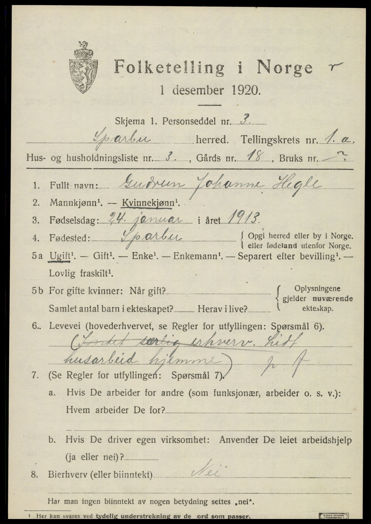 SAT, Folketelling 1920 for 1731 Sparbu herred, 1920, s. 1023