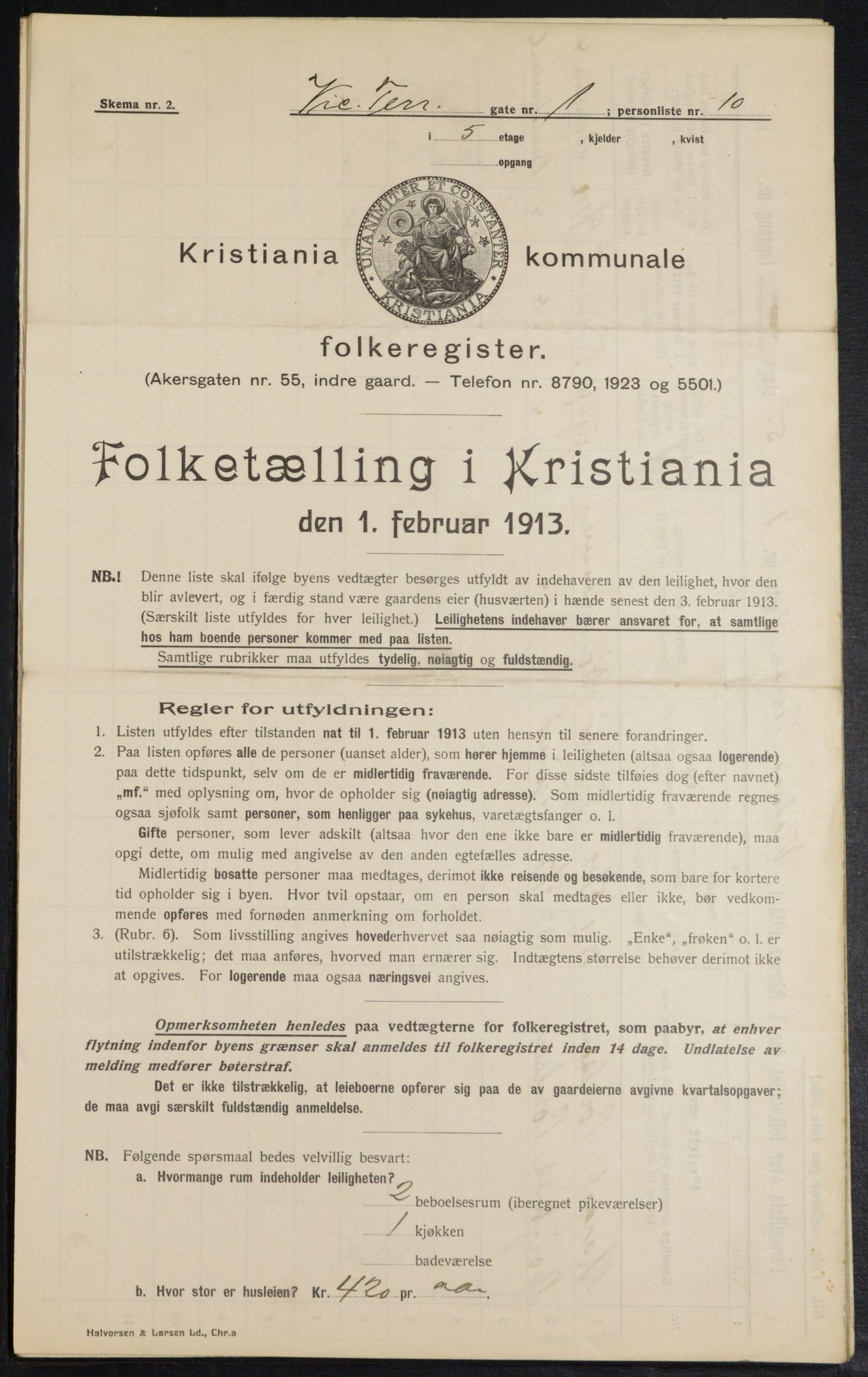 OBA, Kommunal folketelling 1.2.1913 for Kristiania, 1913, s. 123337