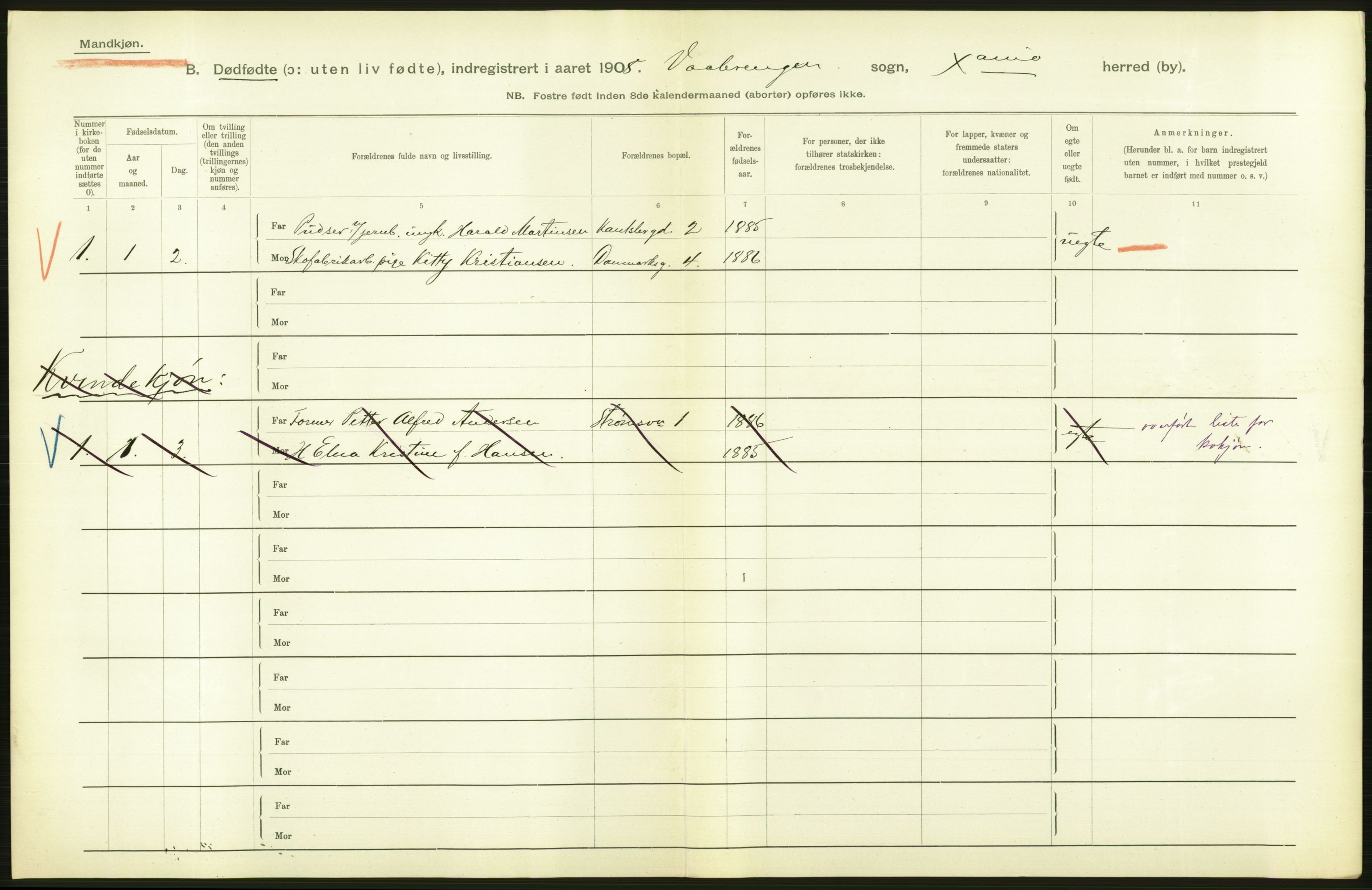 Statistisk sentralbyrå, Sosiodemografiske emner, Befolkning, AV/RA-S-2228/D/Df/Dfa/Dfaf/L0009: Kristiania: Døde, dødfødte., 1908, s. 470