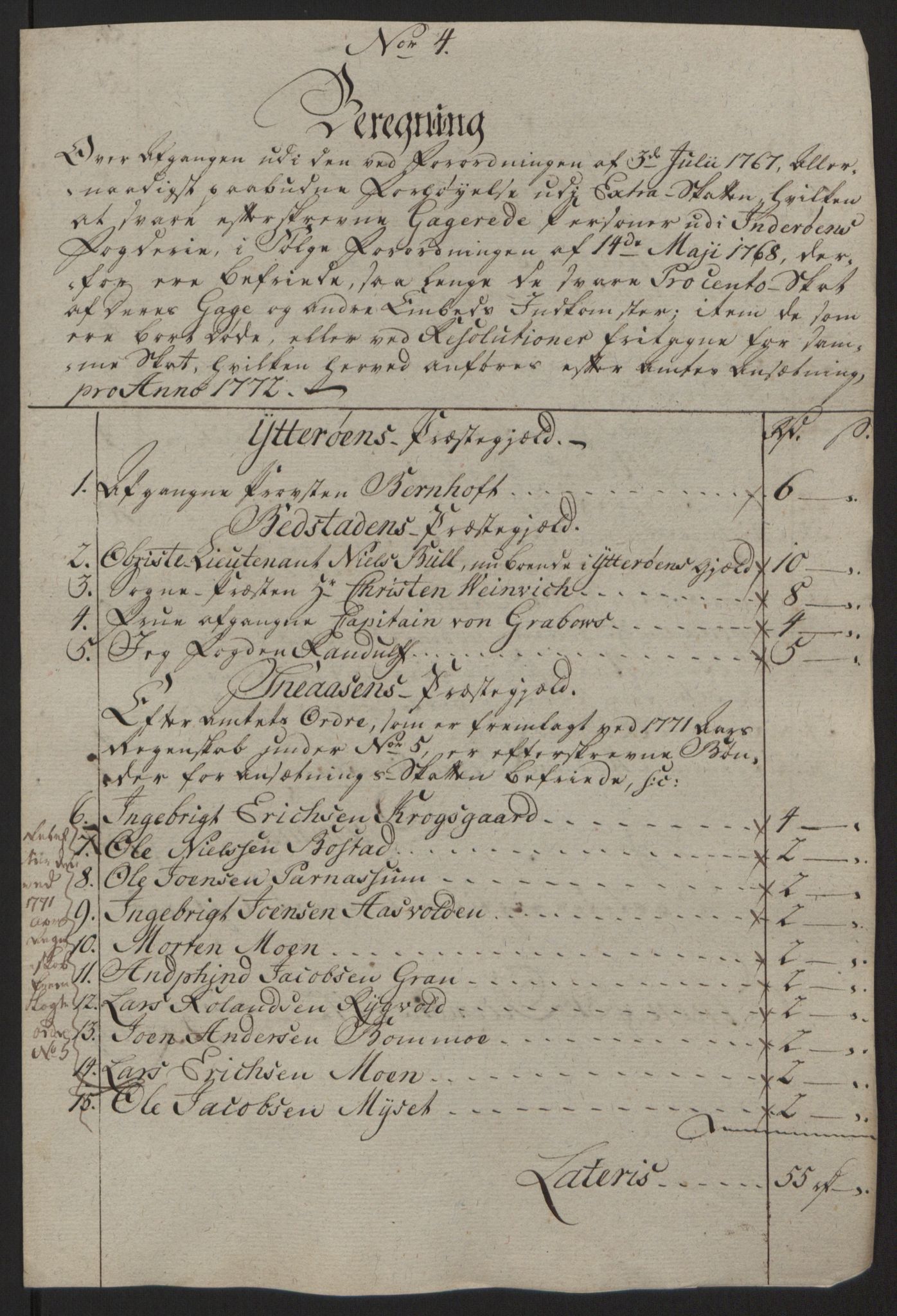 Rentekammeret inntil 1814, Reviderte regnskaper, Fogderegnskap, AV/RA-EA-4092/R63/L4420: Ekstraskatten Inderøy, 1762-1772, s. 503