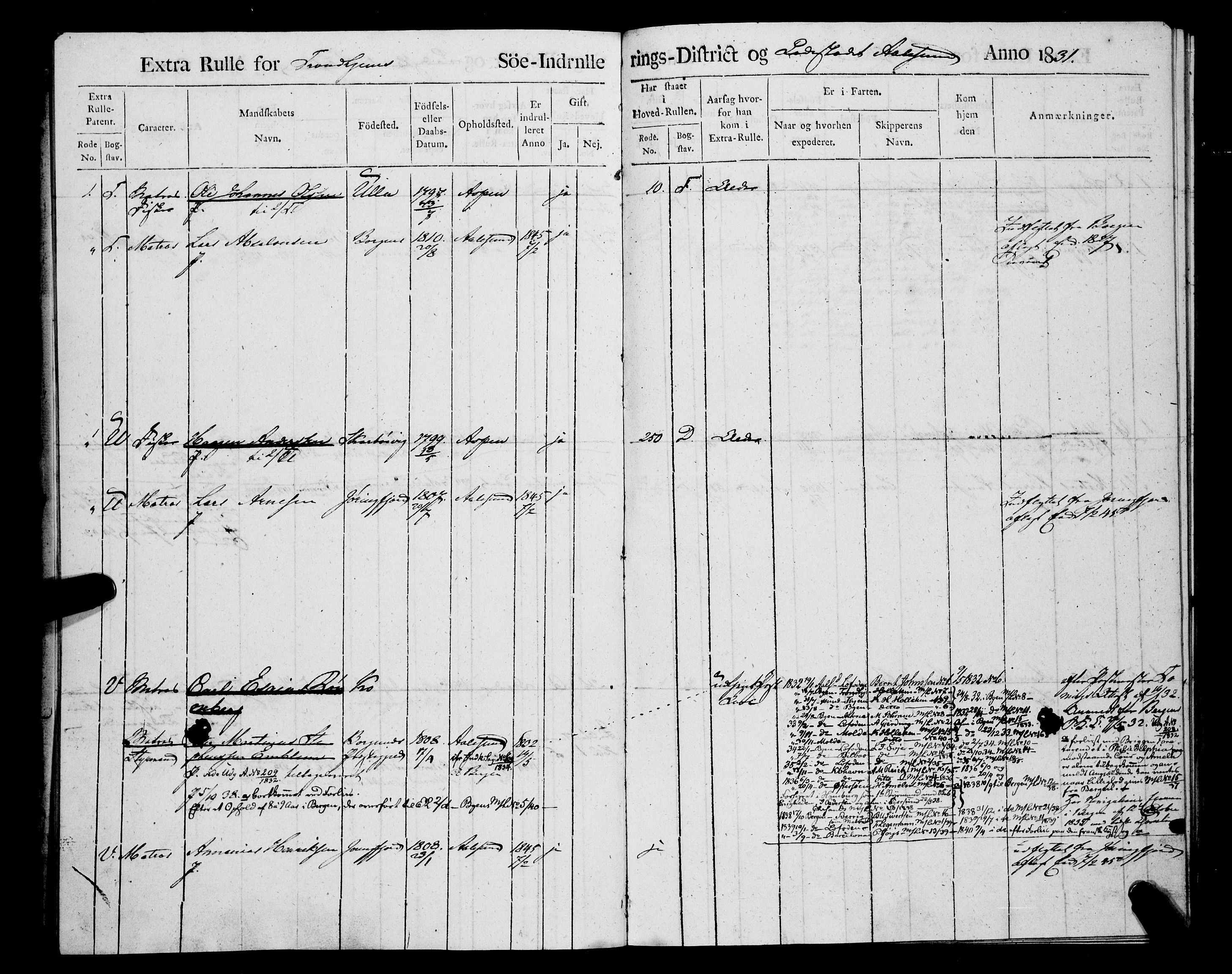 Sjøinnrulleringen - Trondhjemske distrikt, AV/SAT-A-5121/01/L0307: Hovedrulle, ungdomsrulle og ekstrarulle for Ålesund by, 1831-1846