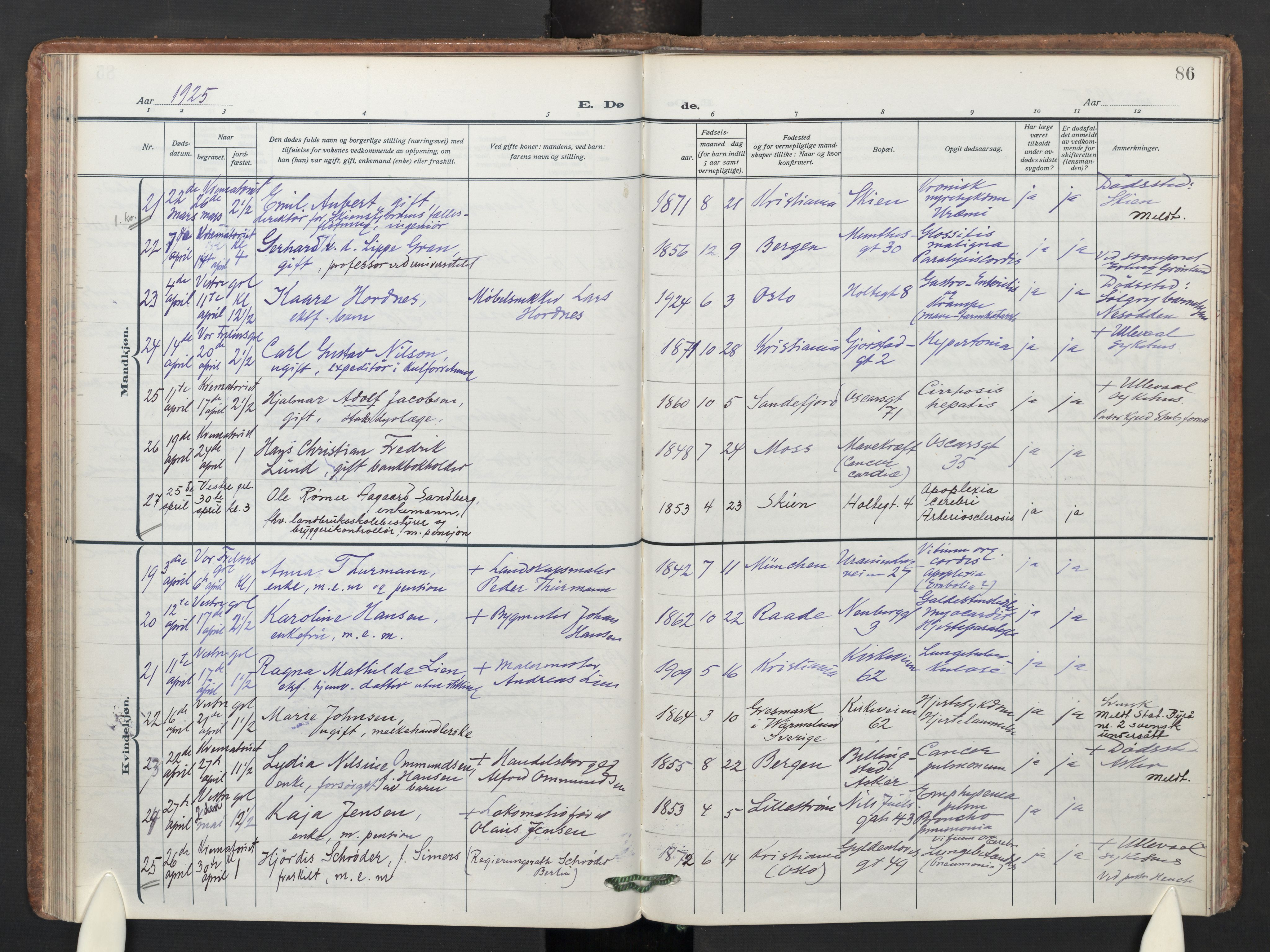 Uranienborg prestekontor Kirkebøker, AV/SAO-A-10877/F/Fa/L0013: Ministerialbok nr. I 13, 1919-1954, s. 86