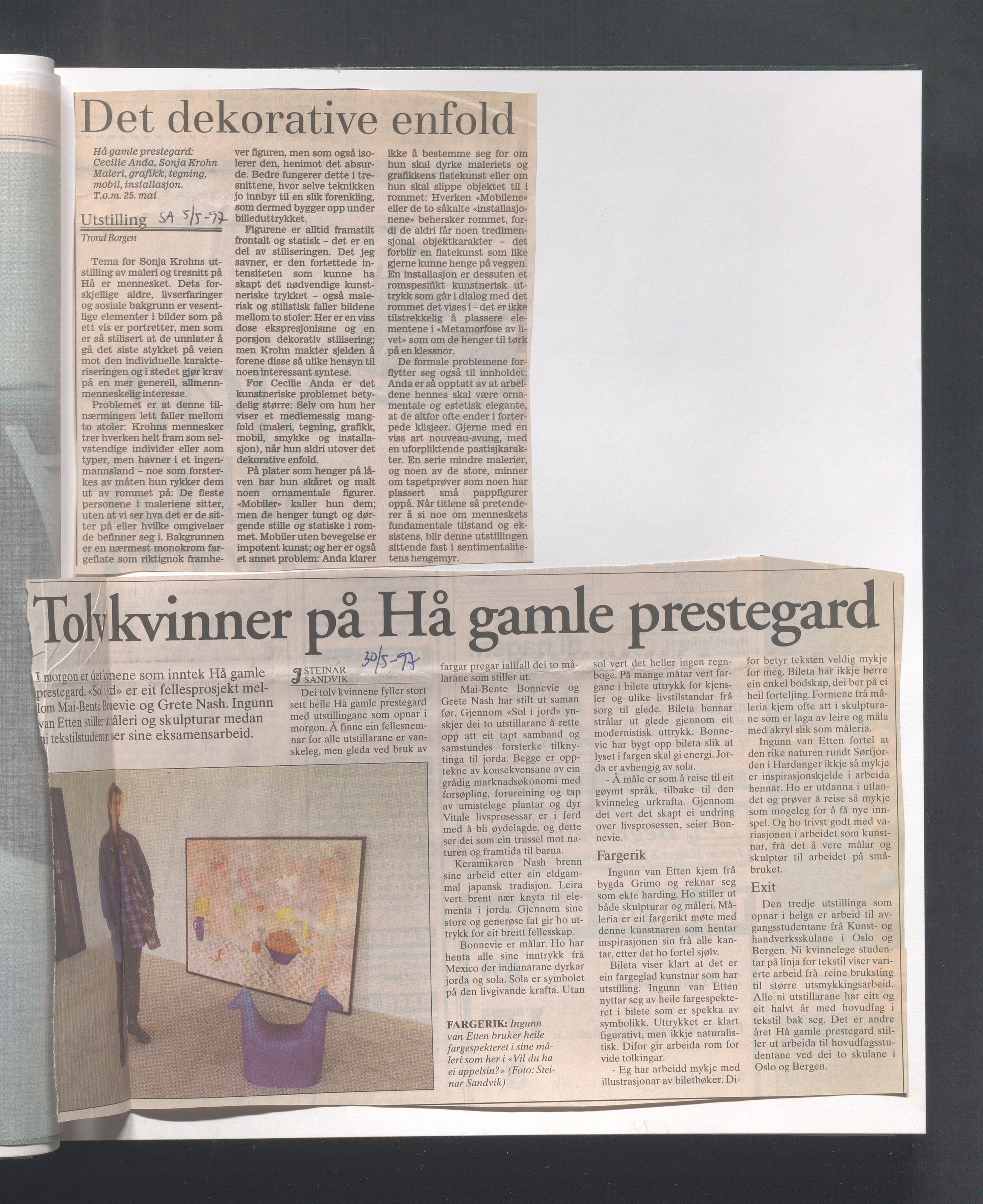 Hå kommune - Kulturetaten, IKAR/A-304/Ub/Ubb/L0011: Avisutklipp - Hå gamle prestegård, 1996-1997