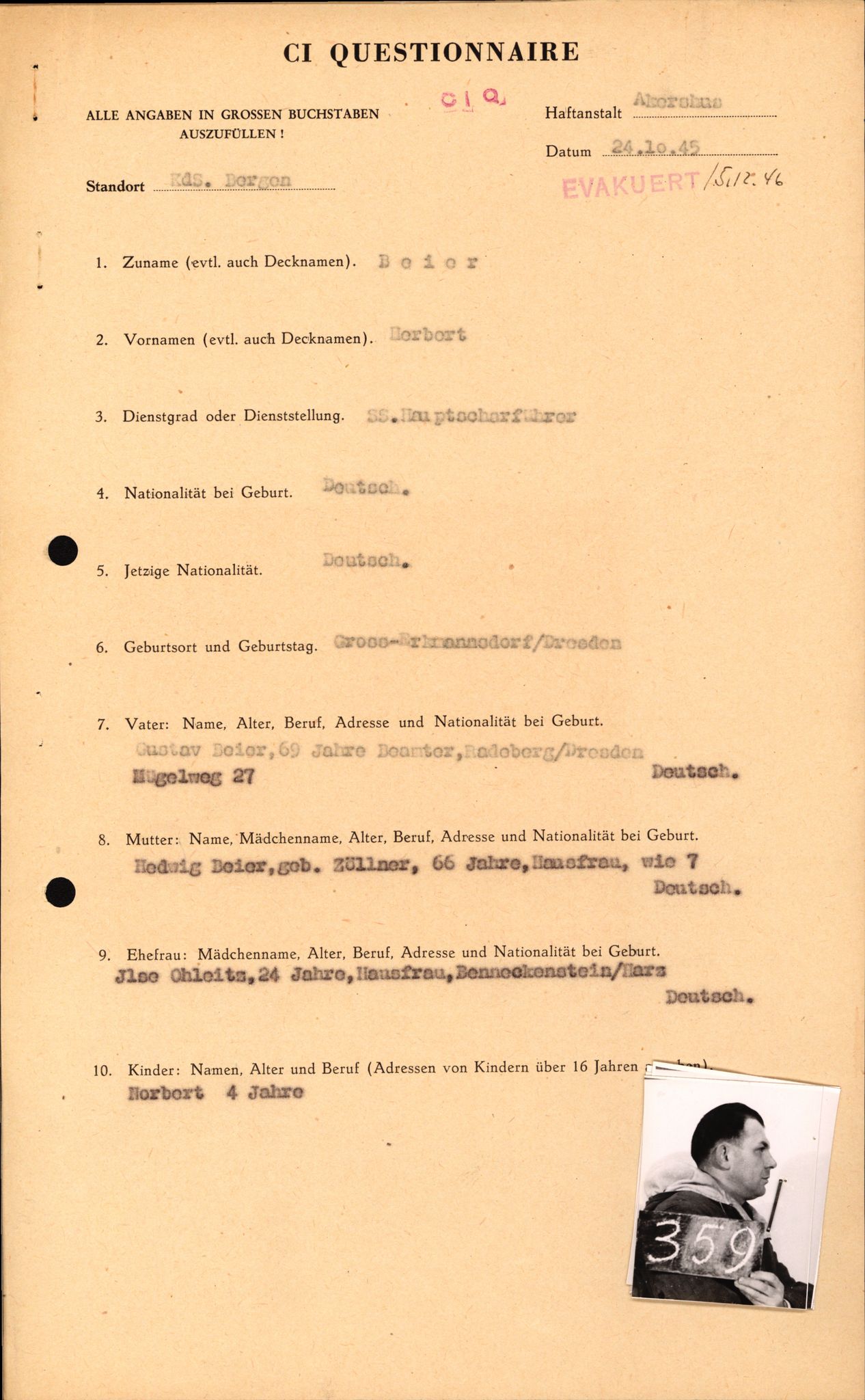 Forsvaret, Forsvarets overkommando II, AV/RA-RAFA-3915/D/Db/L0002: CI Questionaires. Tyske okkupasjonsstyrker i Norge. Tyskere., 1945-1946, s. 483