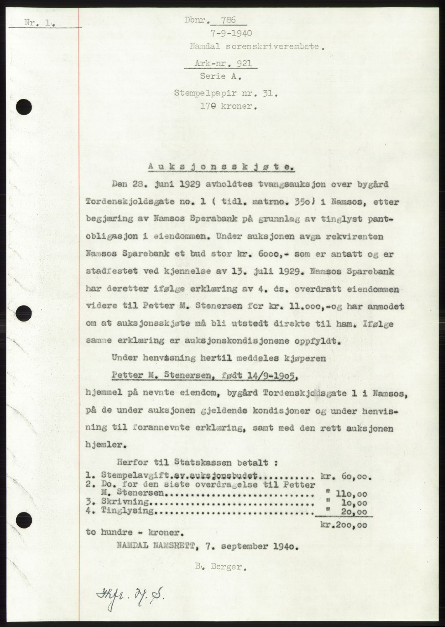 Namdal sorenskriveri, SAT/A-4133/1/2/2C: Pantebok nr. -, 1940-1941, Tingl.dato: 07.09.1940