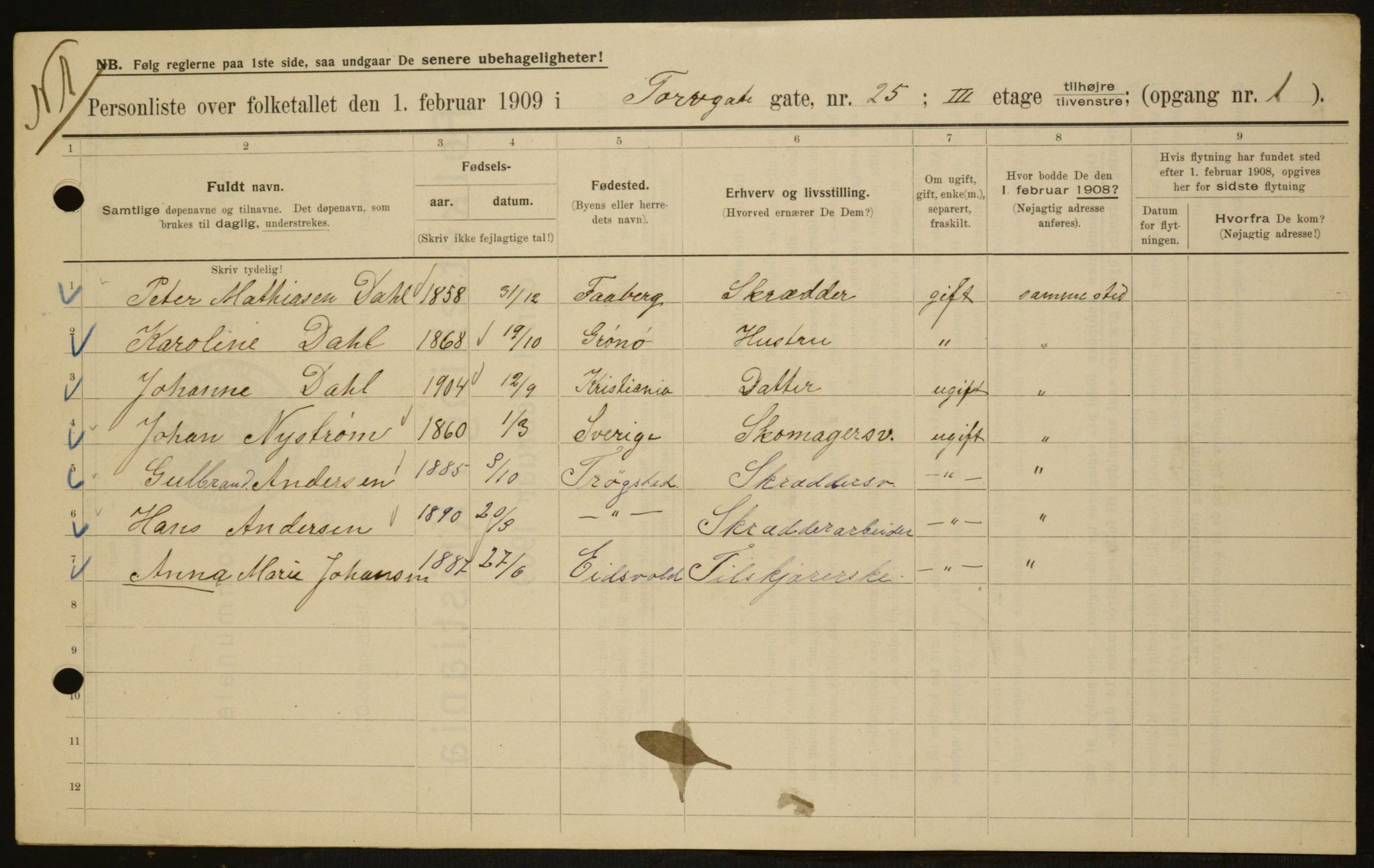 OBA, Kommunal folketelling 1.2.1909 for Kristiania kjøpstad, 1909, s. 103521