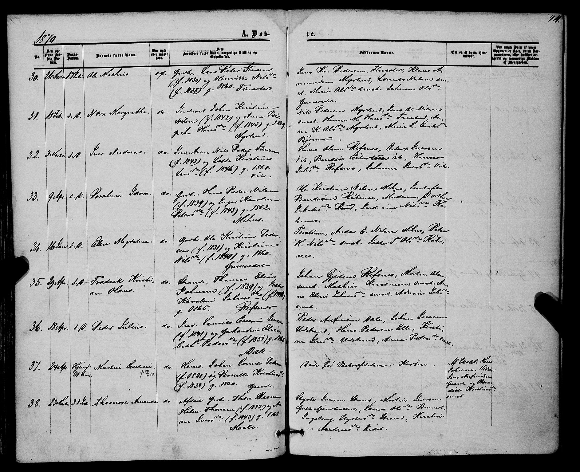 Kvæfjord sokneprestkontor, AV/SATØ-S-1323/G/Ga/Gaa/L0004kirke: Ministerialbok nr. 4, 1857-1877, s. 74