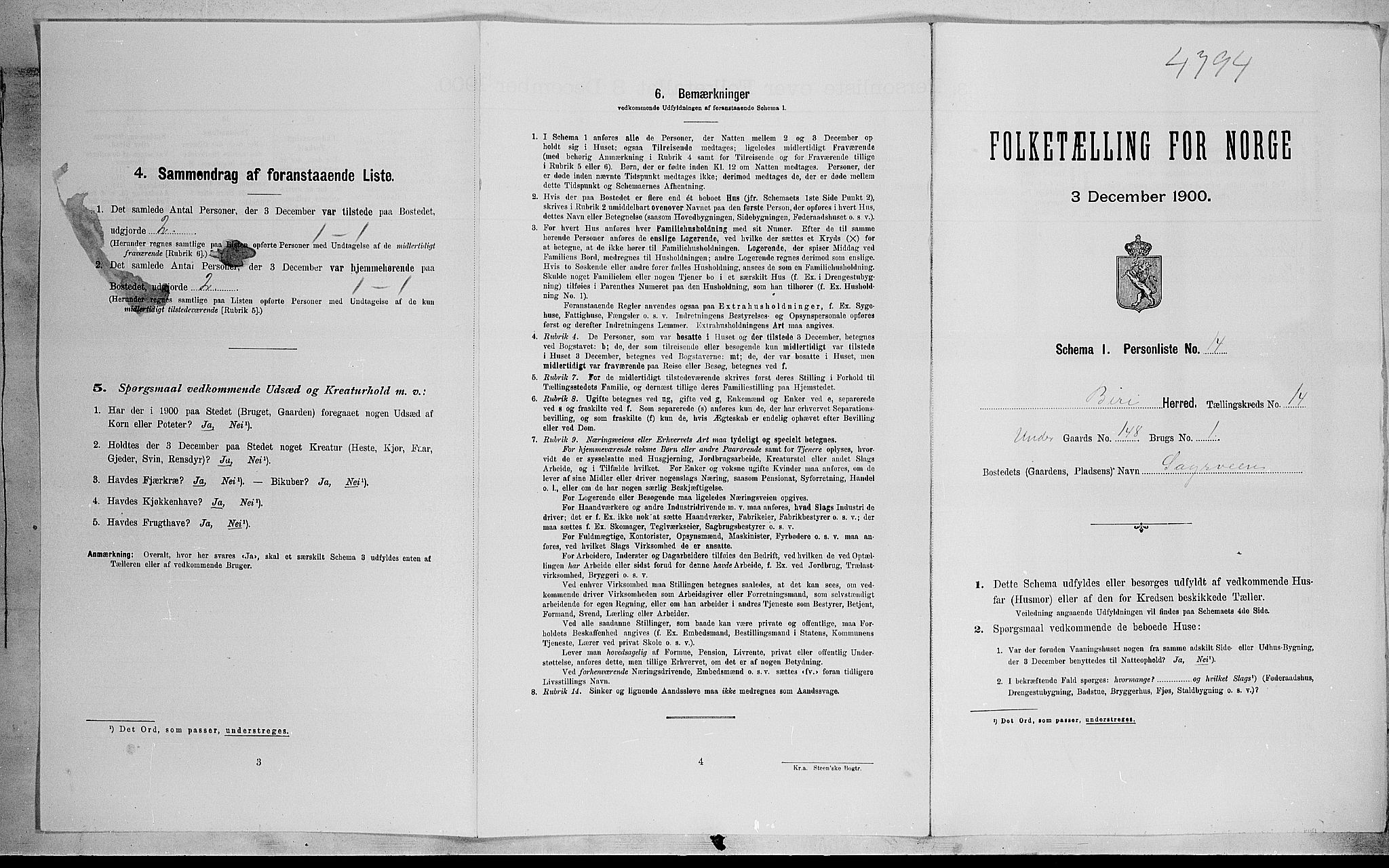 SAH, Folketelling 1900 for 0525 Biri herred, 1900, s. 1591