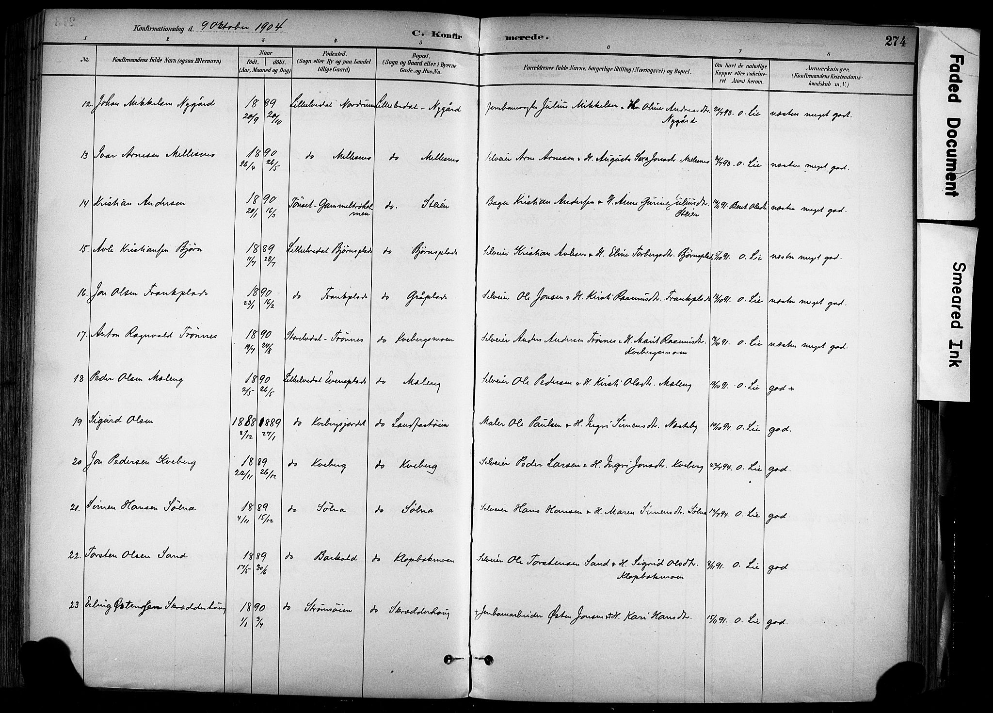 Alvdal prestekontor, AV/SAH-PREST-060/H/Ha/Haa/L0002: Ministerialbok nr. 2, 1883-1906, s. 274