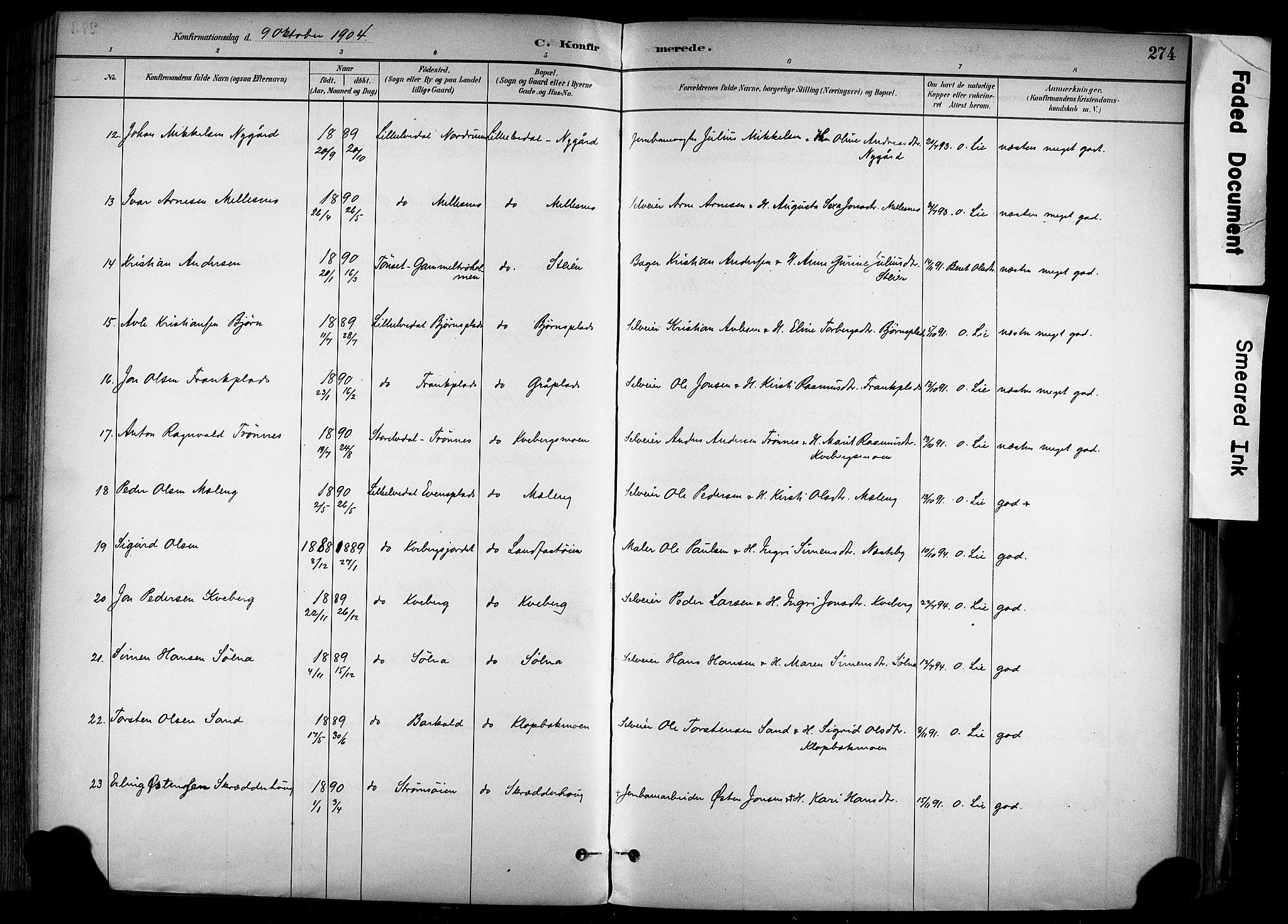 Alvdal prestekontor, SAH/PREST-060/H/Ha/Haa/L0002: Ministerialbok nr. 2, 1883-1906, s. 274