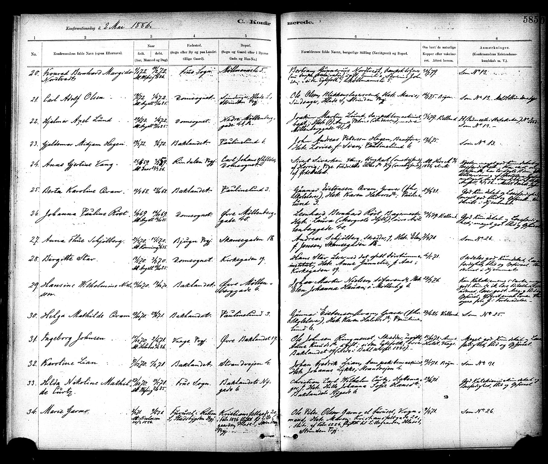 Ministerialprotokoller, klokkerbøker og fødselsregistre - Sør-Trøndelag, SAT/A-1456/604/L0188: Ministerialbok nr. 604A09, 1878-1892, s. 585