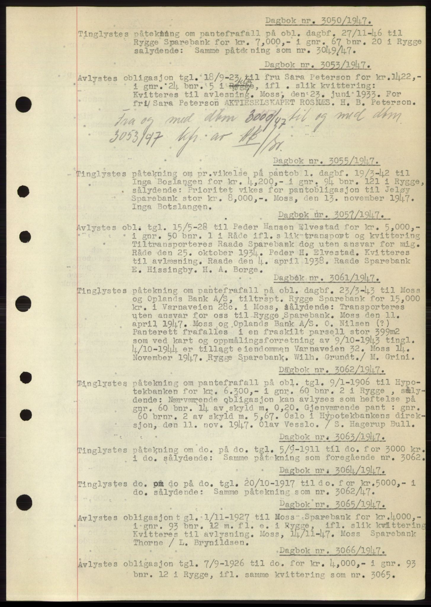 Moss sorenskriveri, SAO/A-10168: Pantebok nr. C10, 1938-1950, Dagboknr: 3050/1947