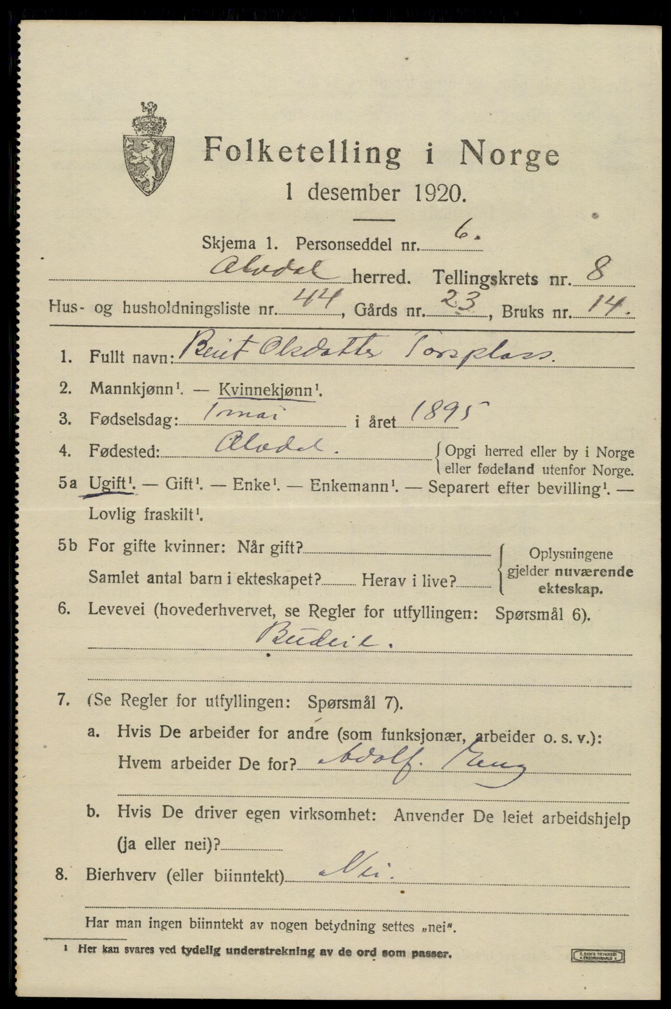 SAH, Folketelling 1920 for 0438 Alvdal herred, 1920, s. 4906