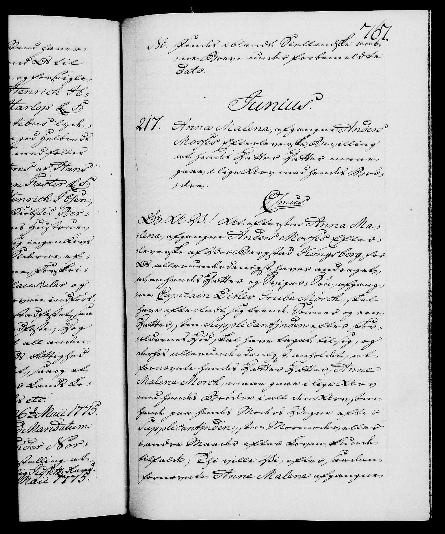 Danske Kanselli 1572-1799, RA/EA-3023/F/Fc/Fca/Fcaa/L0046: Norske registre, 1773-1775, s. 767a