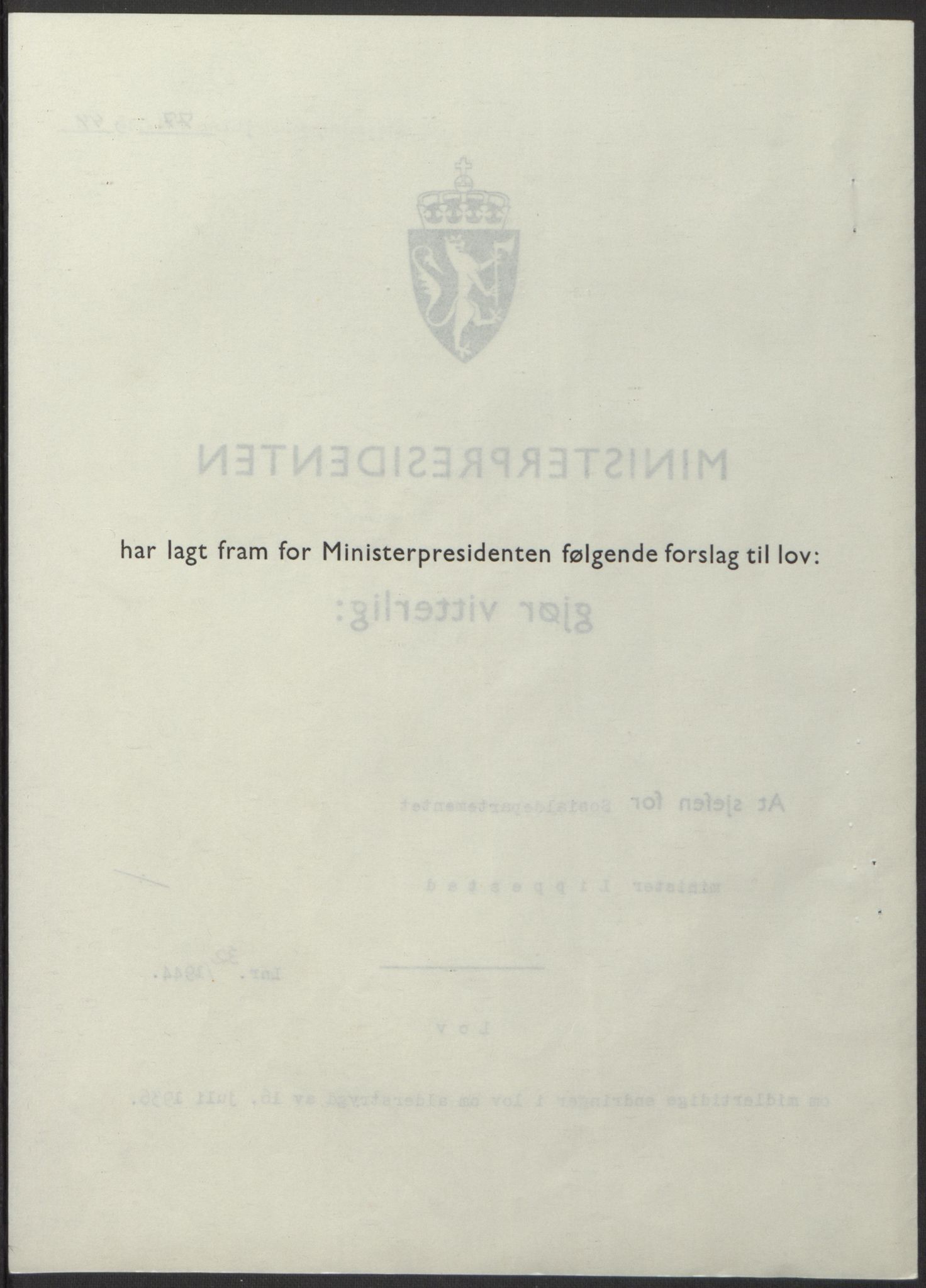NS-administrasjonen 1940-1945 (Statsrådsekretariatet, de kommisariske statsråder mm), RA/S-4279/D/Db/L0100: Lover, 1944, s. 152