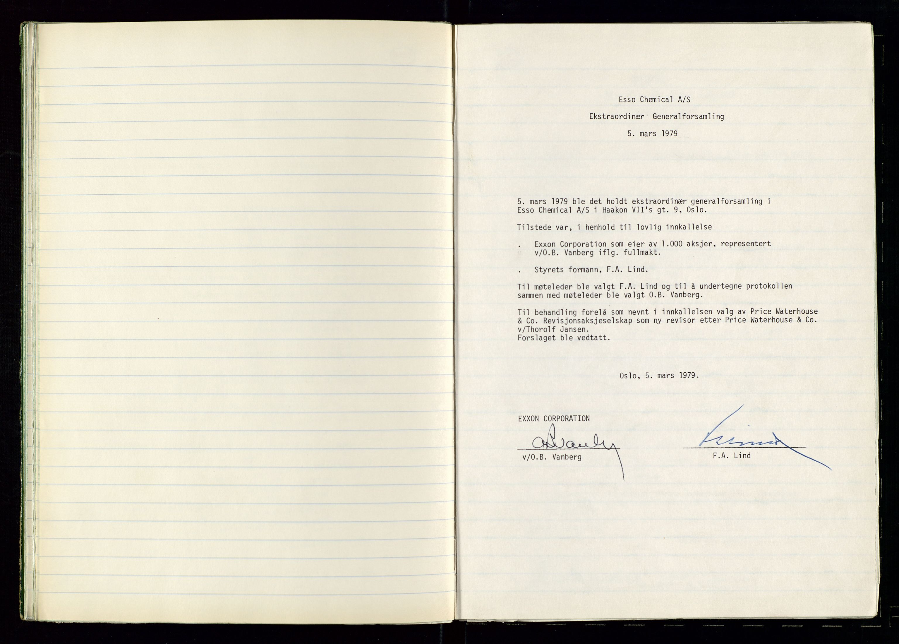 PA 1538 - Exxon Chemical Norge A/S, AV/SAST-A-101958/A/Aa/L0001/0002: Generalforsamlinger og styreprotokoller / Protokoll for generalforsamlinger, 1966-1996