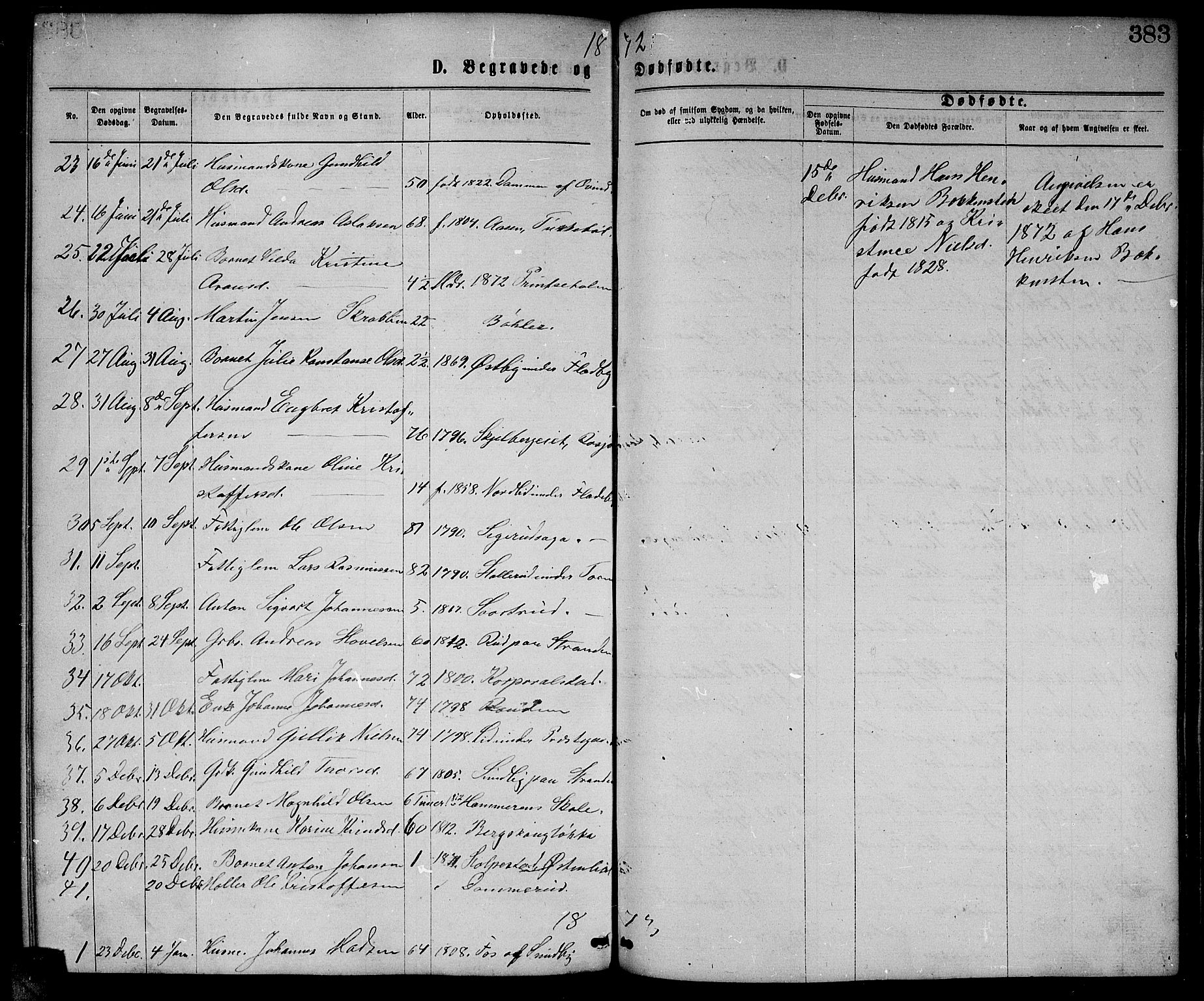Enebakk prestekontor Kirkebøker, AV/SAO-A-10171c/G/Ga/L0005: Klokkerbok nr. I 5, 1867-1888, s. 383