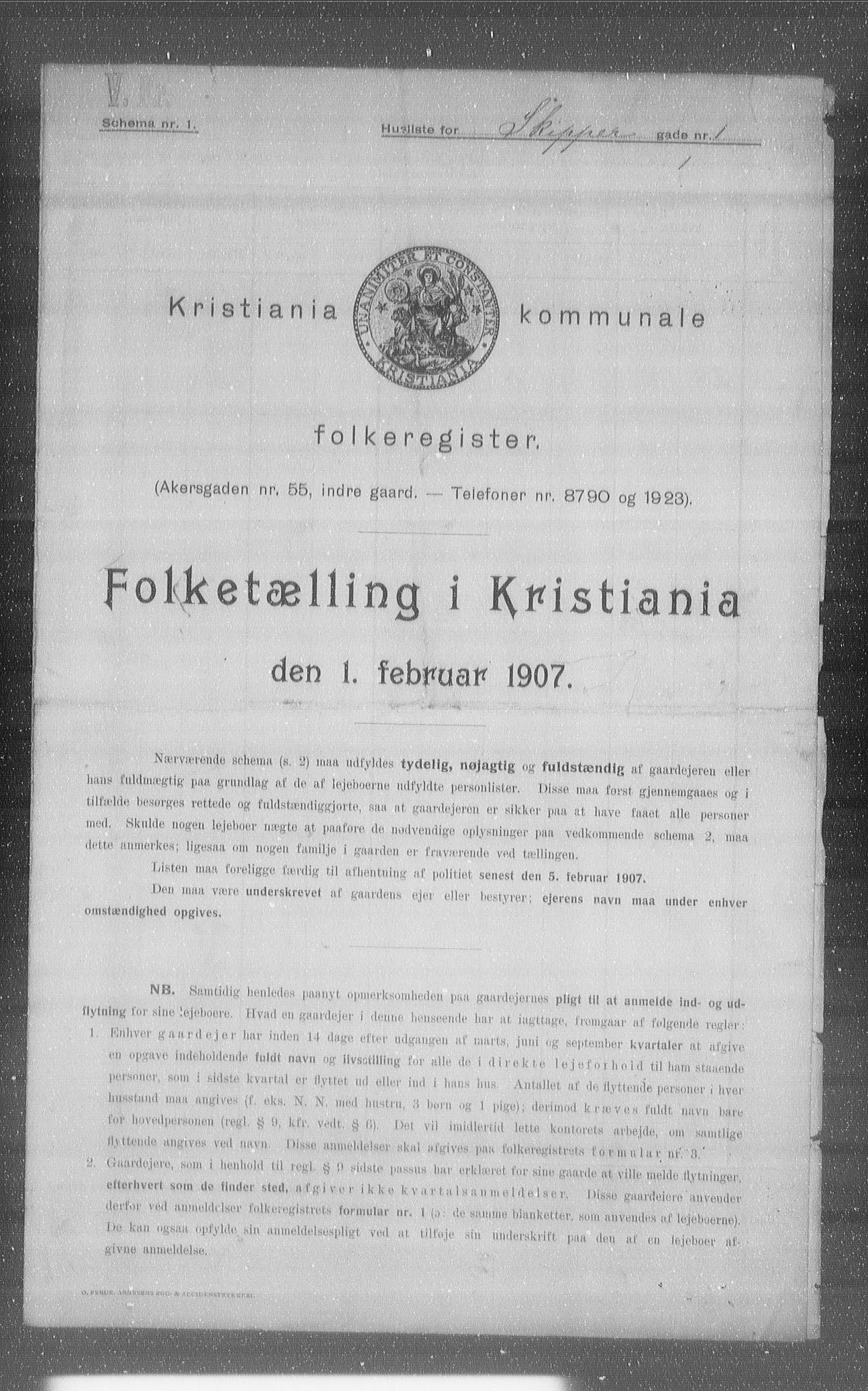 OBA, Kommunal folketelling 1.2.1907 for Kristiania kjøpstad, 1907, s. 48726
