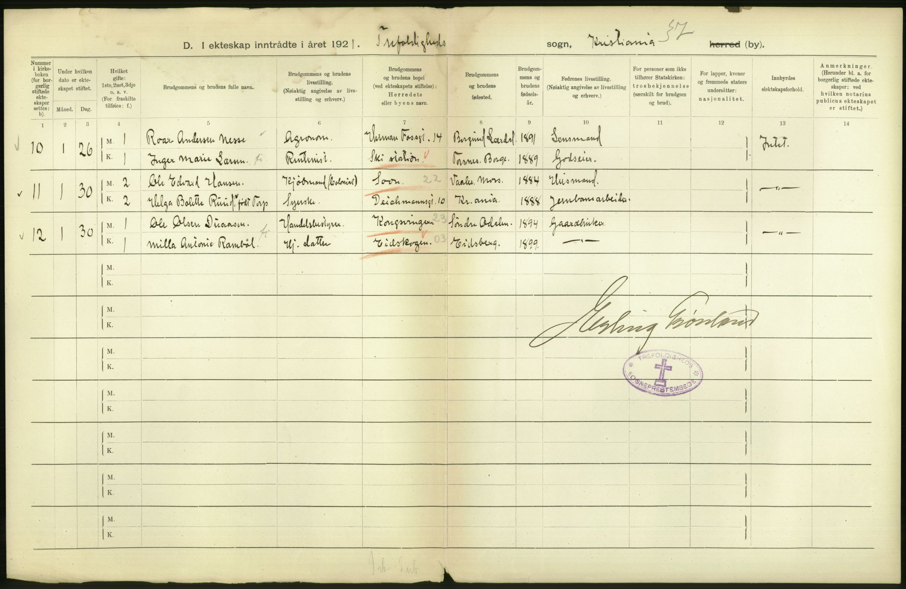 Statistisk sentralbyrå, Sosiodemografiske emner, Befolkning, AV/RA-S-2228/D/Df/Dfc/Dfca/L0011: Kristiania: Gifte, 1921, s. 4