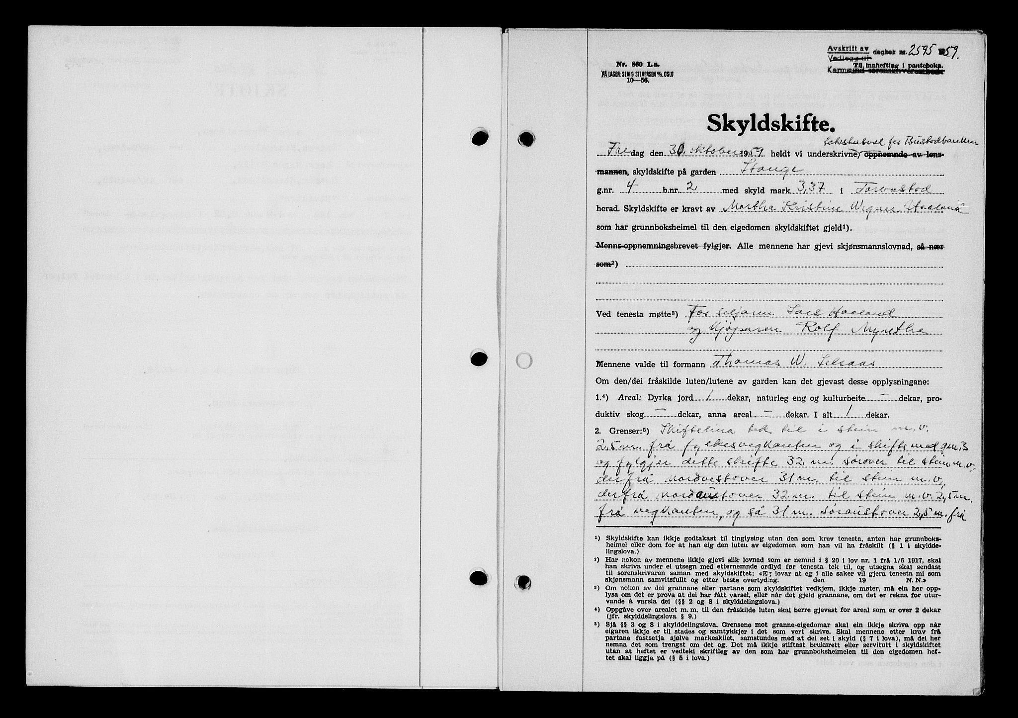 Karmsund sorenskriveri, SAST/A-100311/01/II/IIB/L0132: Pantebok nr. 112A, 1959-1959, Dagboknr: 2595/1959